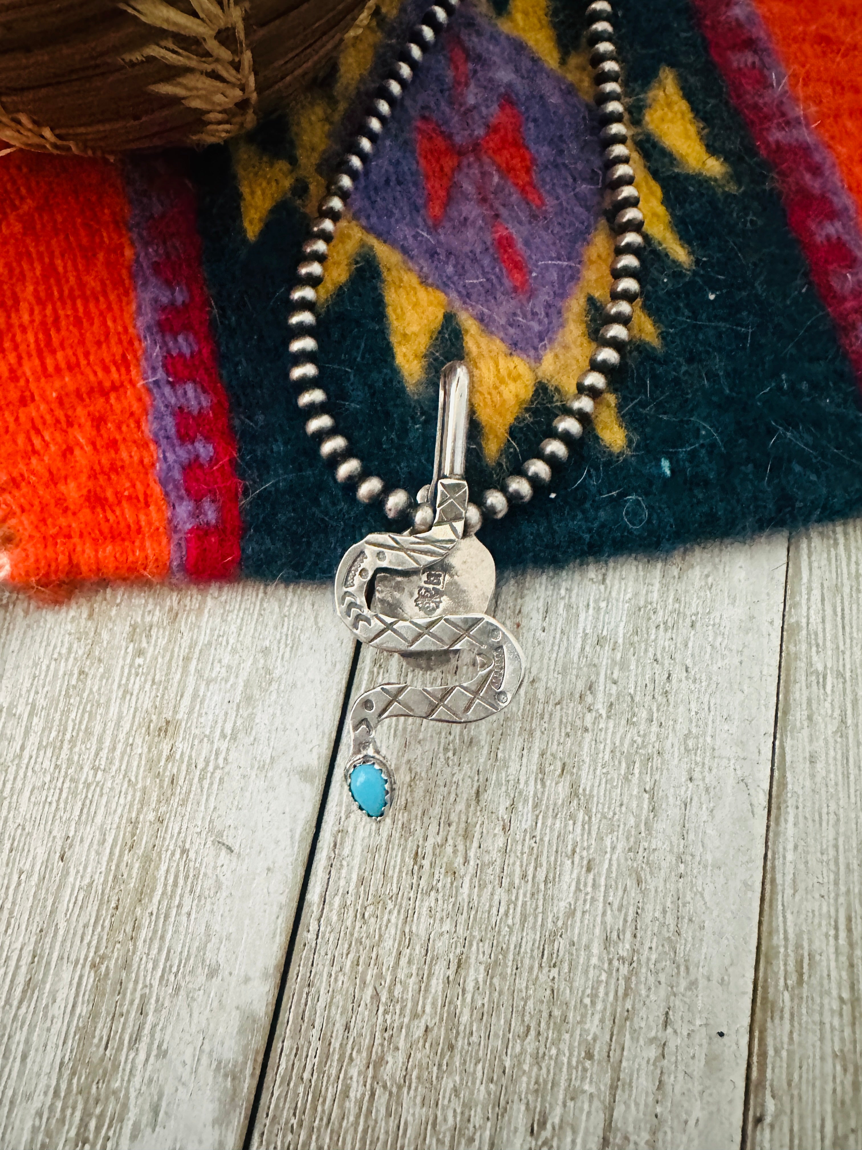 Handcrafted Sterling Silver & Turquoise Double Sided Snake Pendant