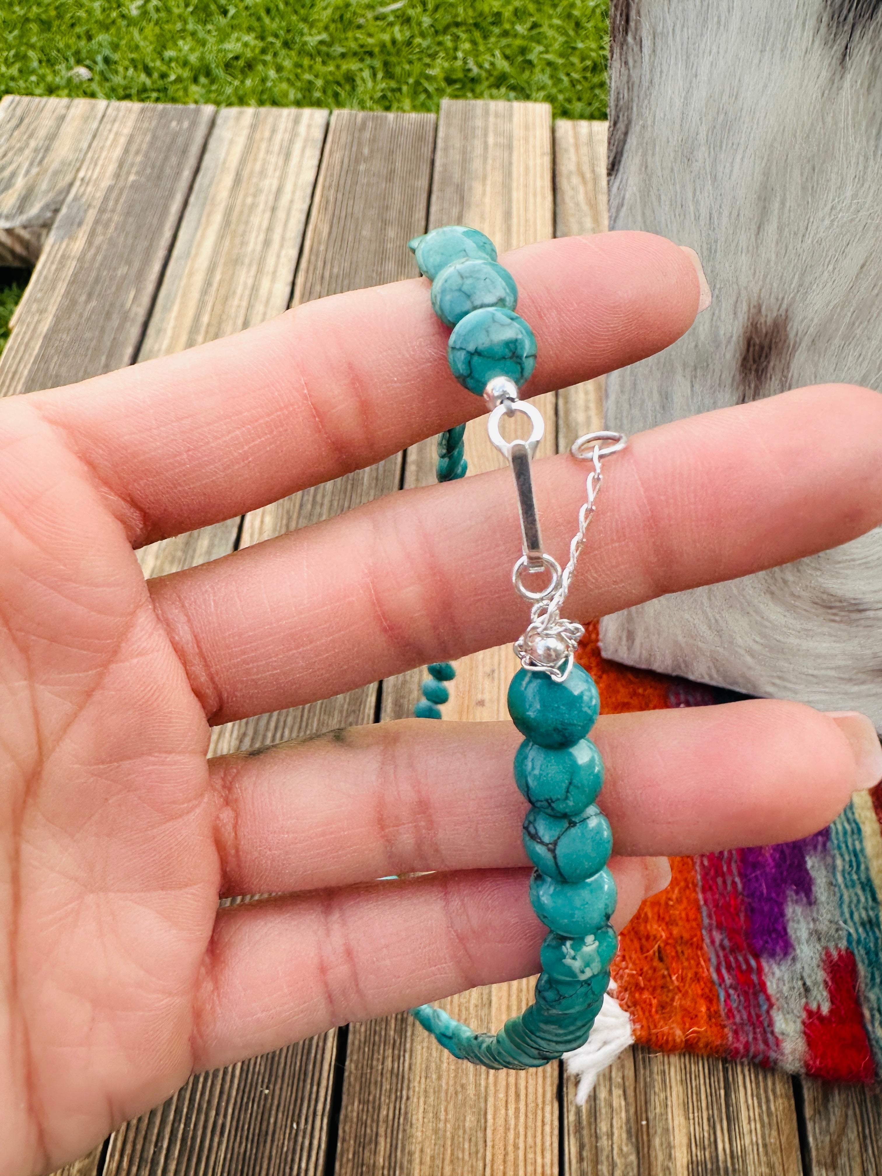 Handcrafted Turquoise & Sterling Silver Beaded 16” Necklace