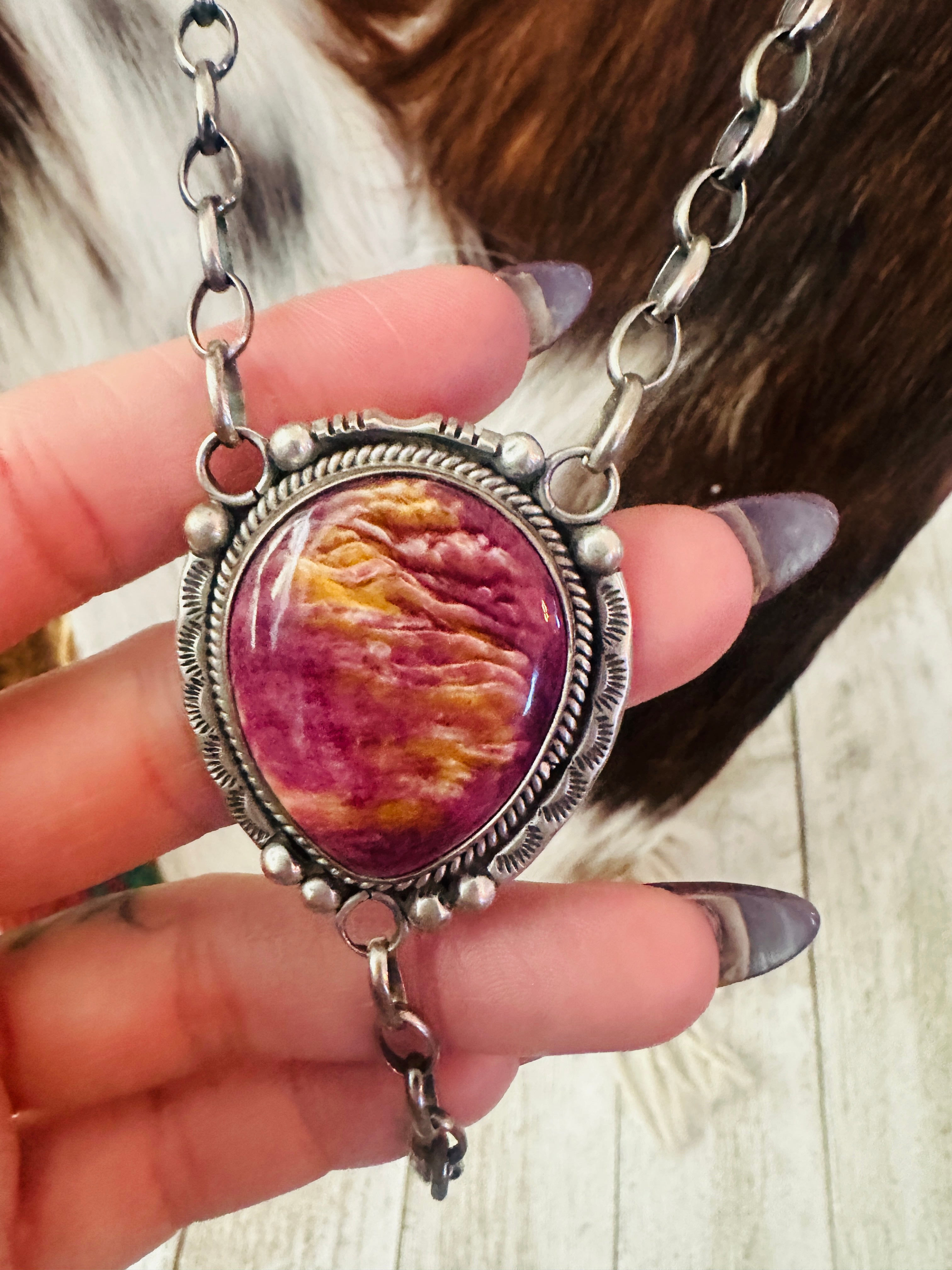 Handcrafted Purple Spiny & Sterling Silver Lariat Necklace