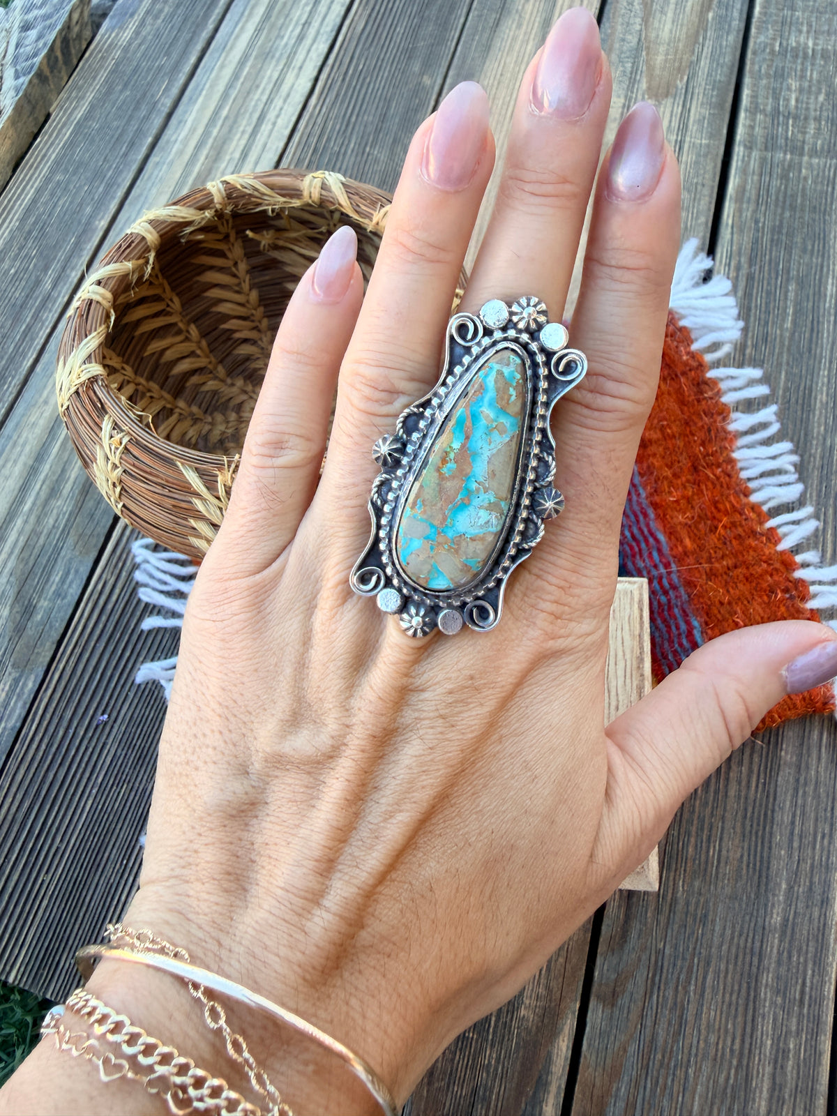 Handcrafted Royston Turquoise & Sterling Silver Ring 8.75 by Rosella Paxson