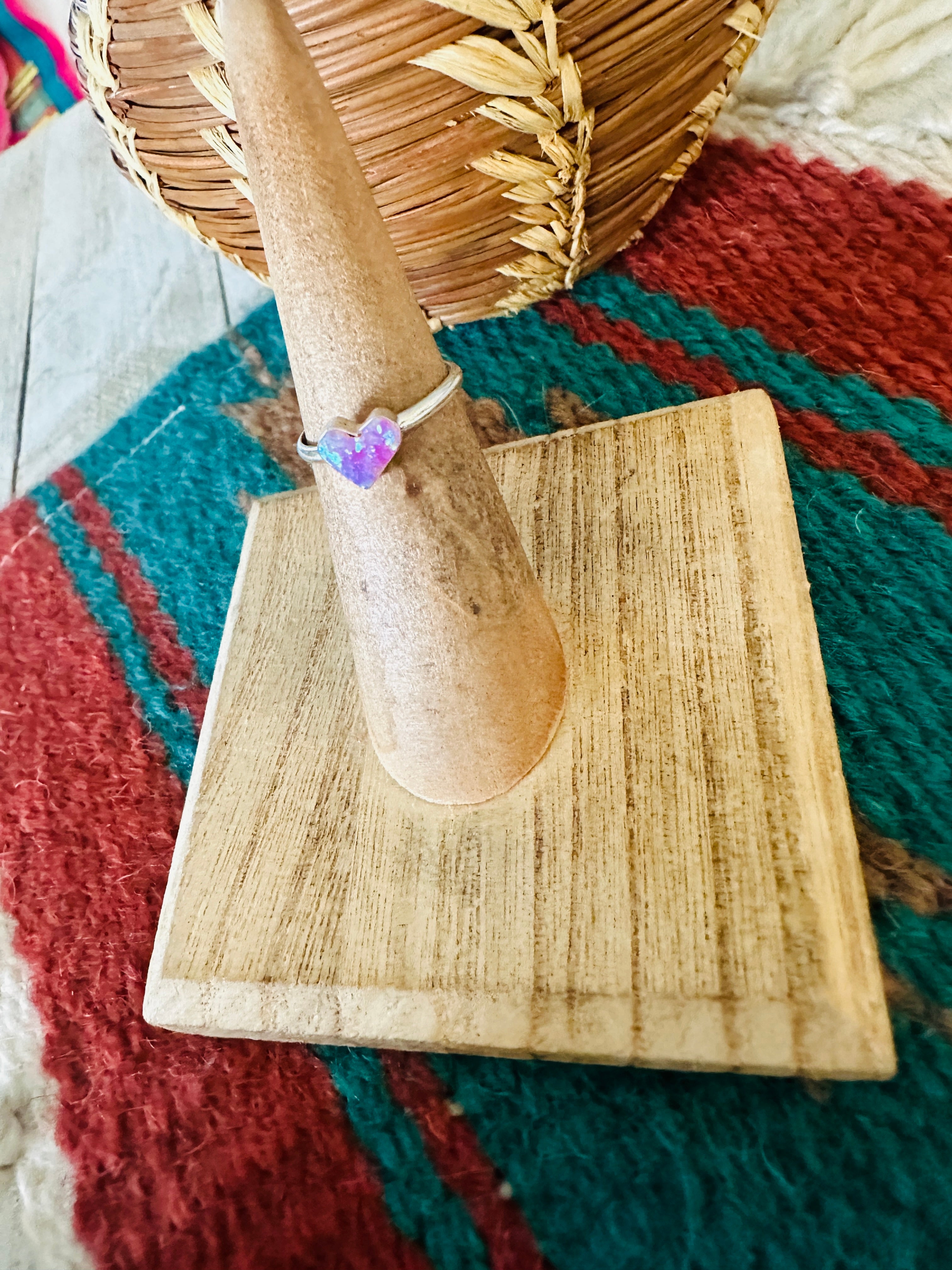 Handcrafted Sterling Silver & Pink Opal Heart Ring