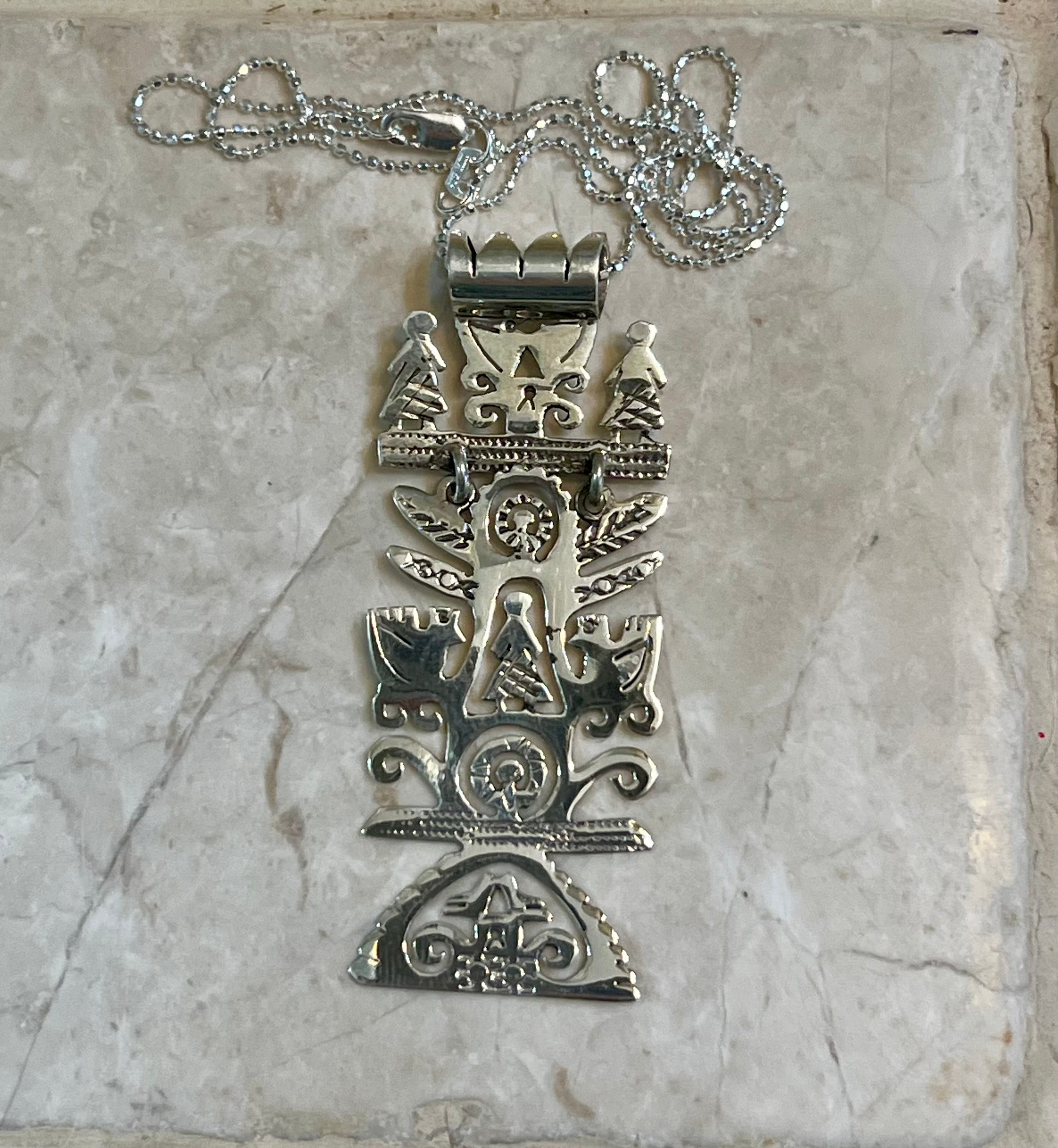Hinged Tribal Sterling Silver Pendant Necklace