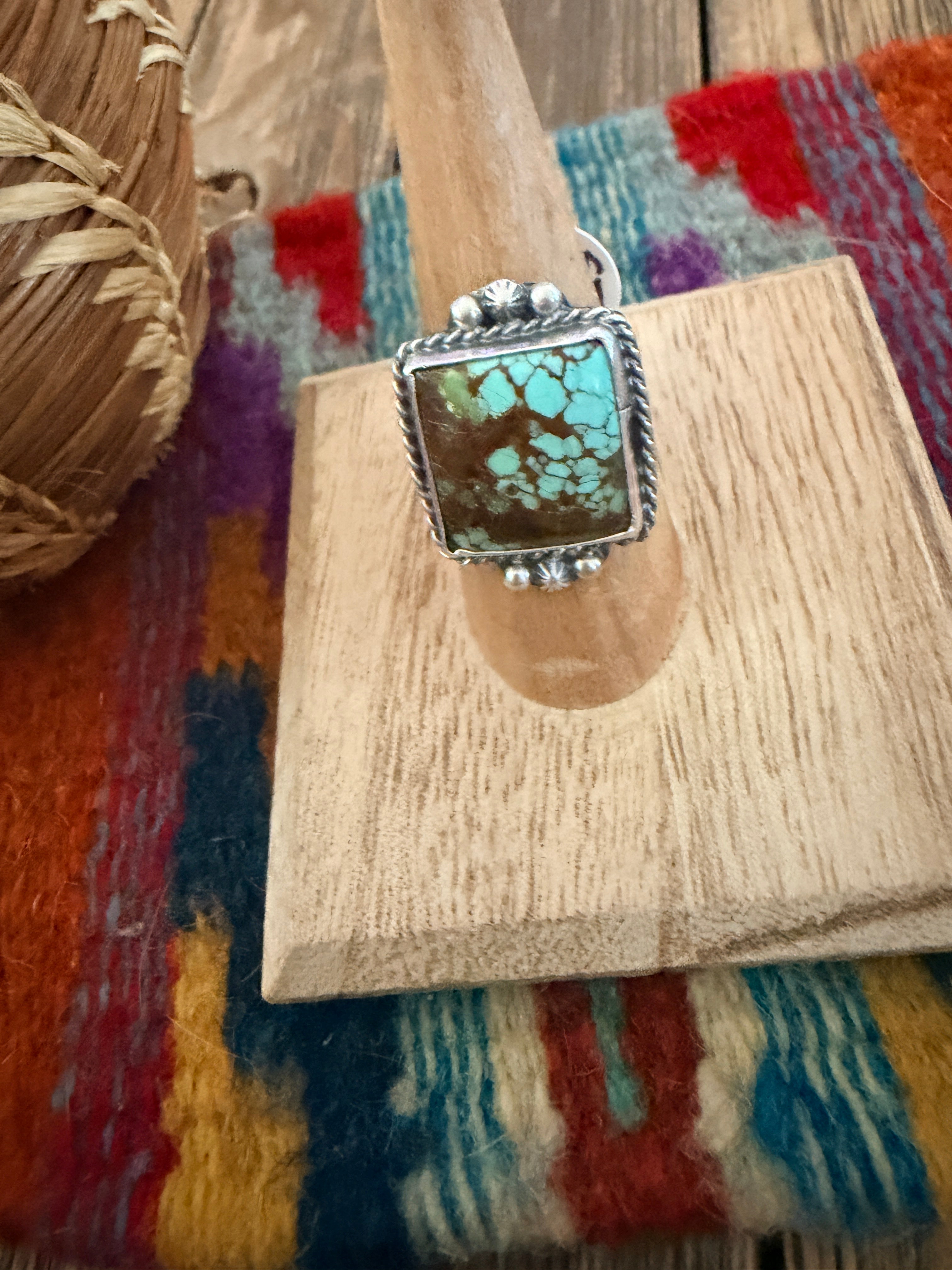 Handcrafted Turquoise & Sterling Silver Ring Size 8
