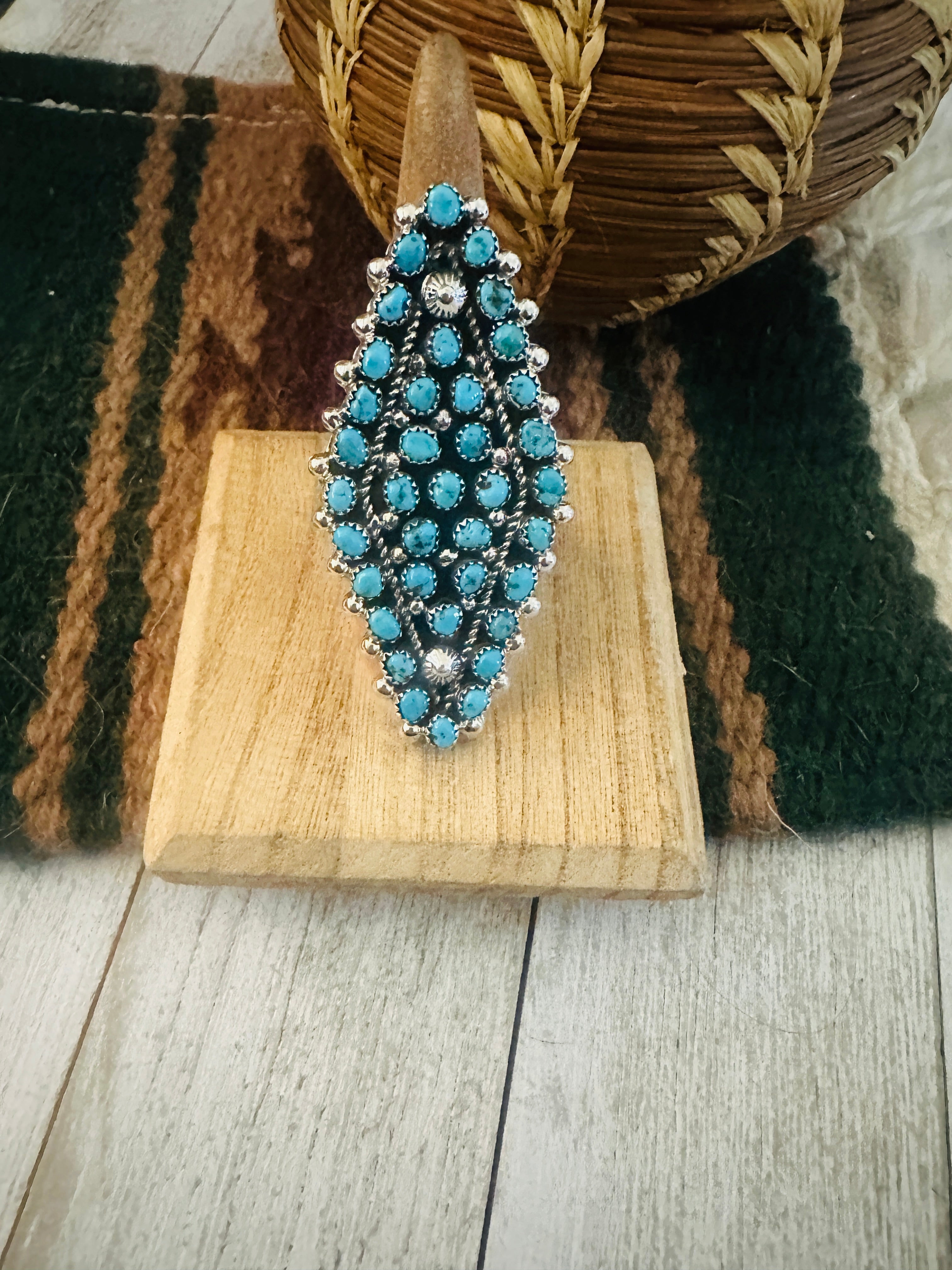 Handcrafted Sterling Silver & Turquoise Cluster Adjustable Ring