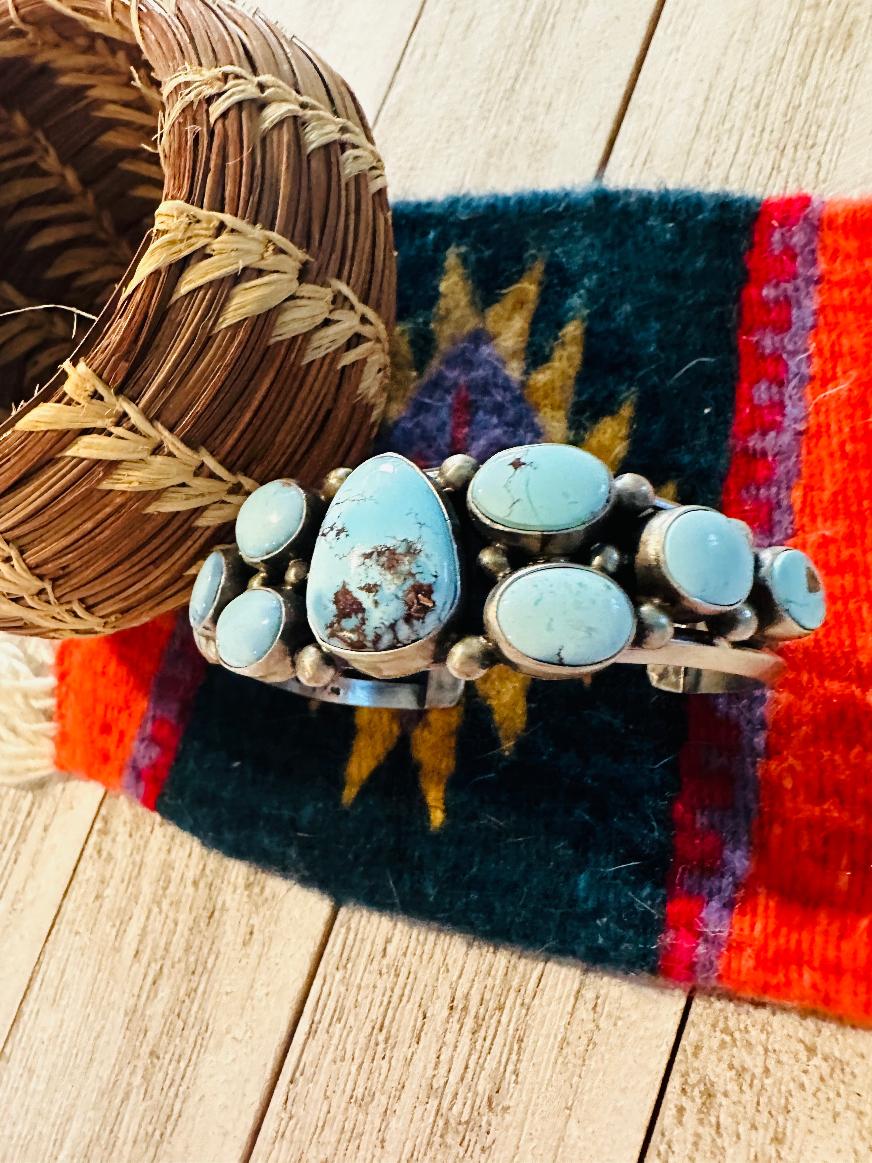 Handcrafted Golden Hills Turquoise & Sterling Silver Cuff Bracelet by Kathleen Chavez /