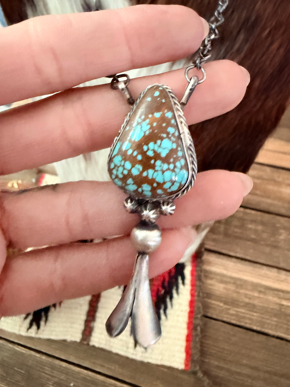 Handcrafted Number 8 Turquoise & Sterling Silver Blossom Necklace by Sheila Becenti