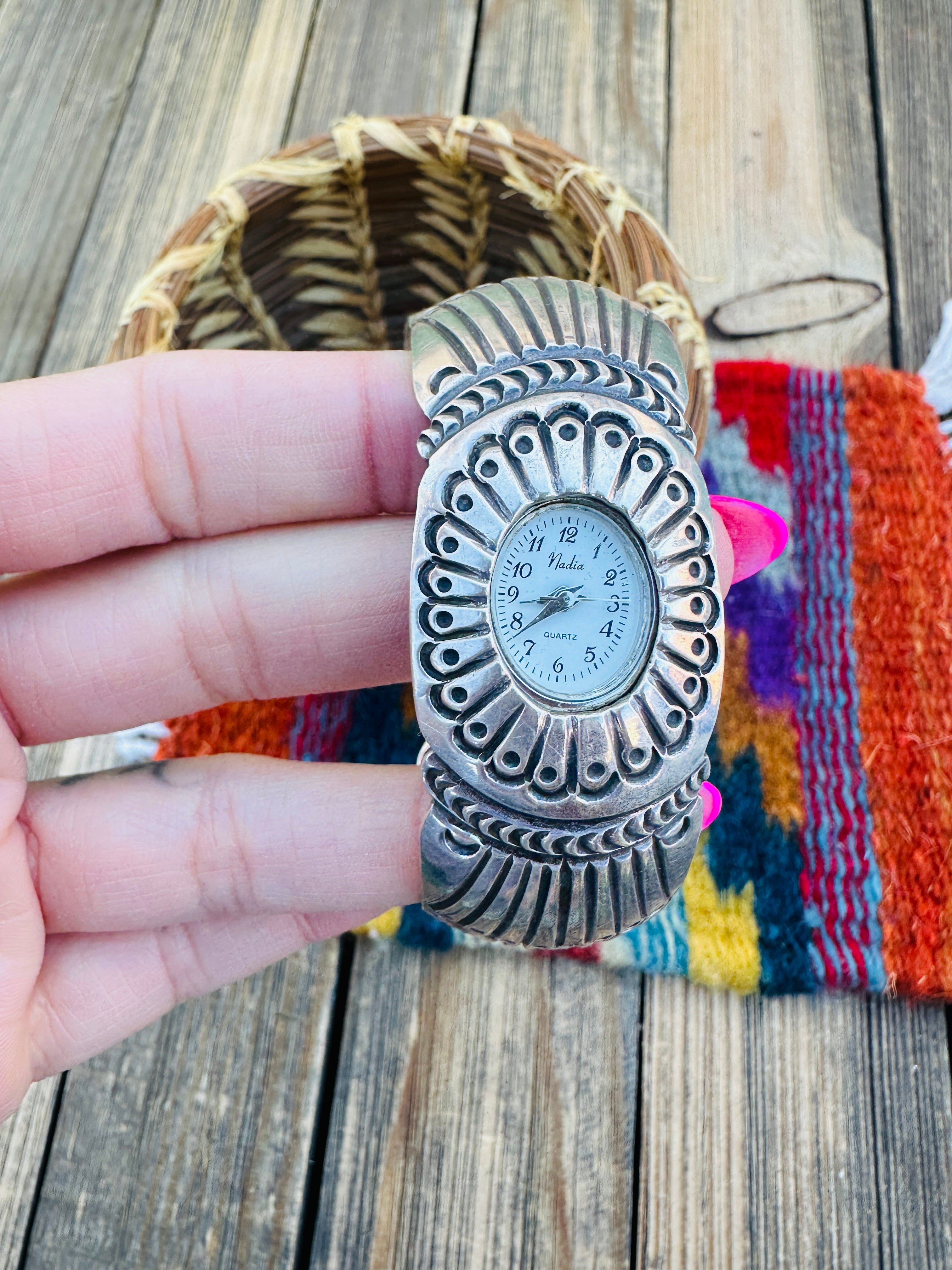 Handcrafted Old Pawn Sterling Silver Watch Cuff Bracelet
