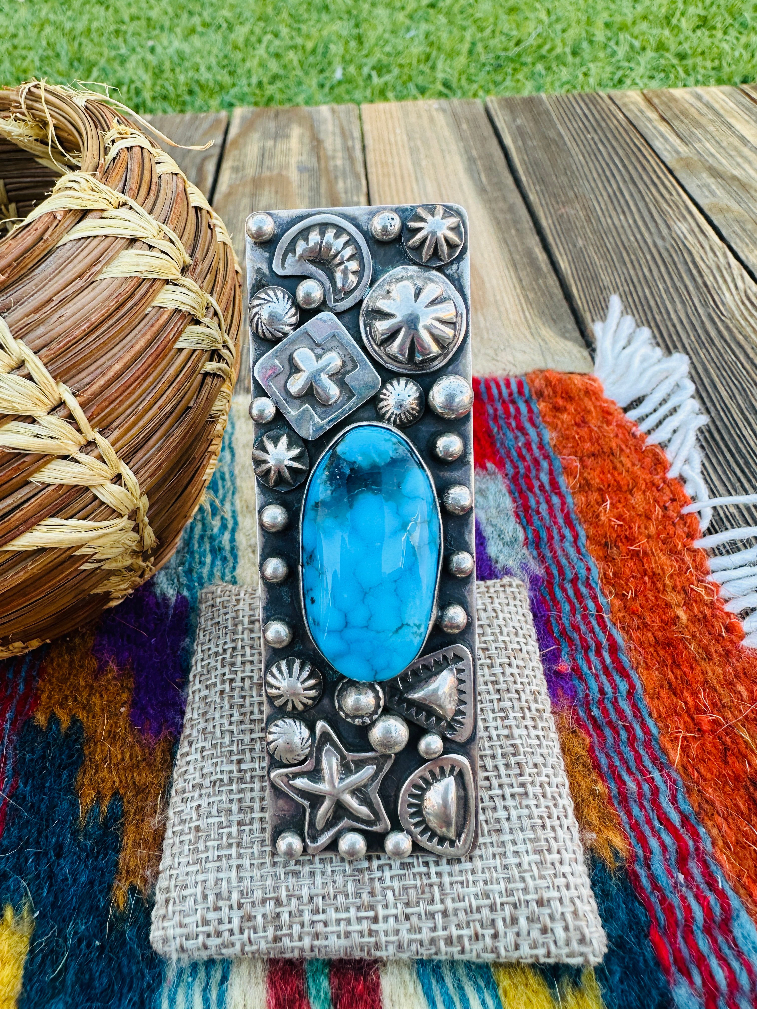 Handcrafted Turquoise & Sterling Silver Adjustable Ring by Dakota Willie