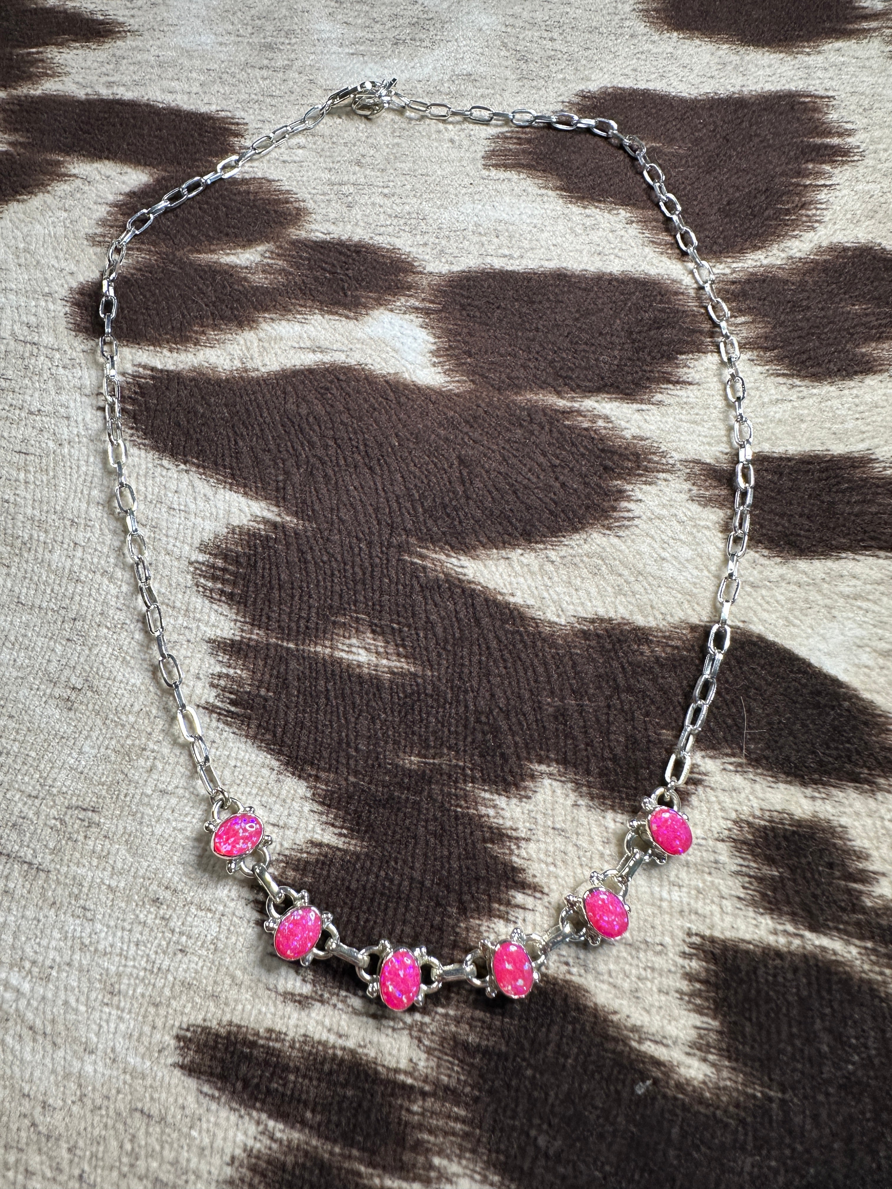 Handmade Sterling Silver & Hot Pink Fire Opal Necklace