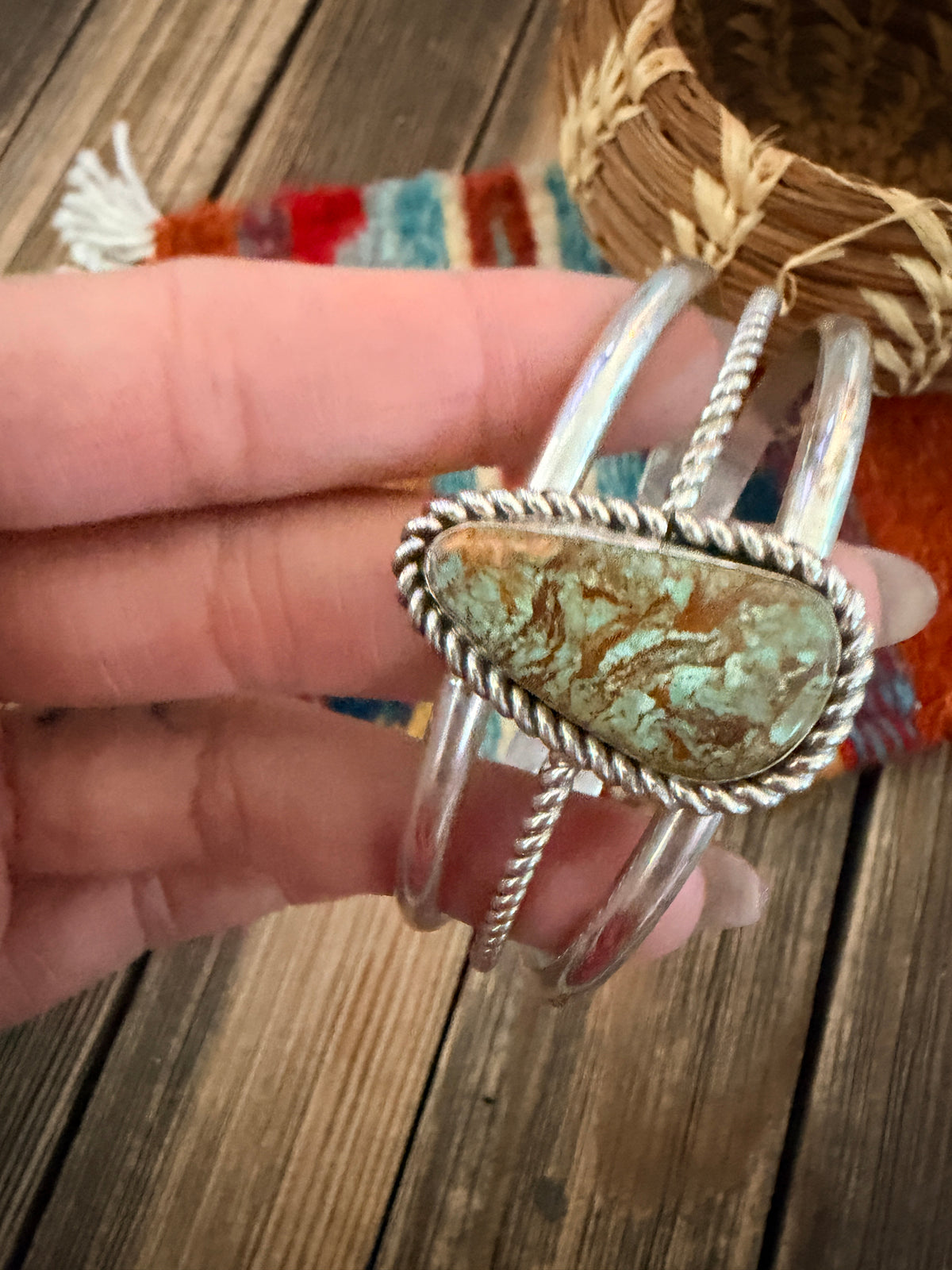 Handcrafted Old Pawn Sterling Silver & Royston Turquoise Cuff Bracelet