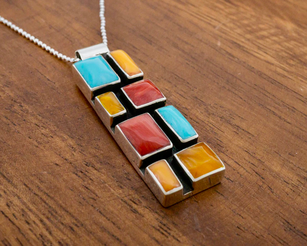 Slim Tejano Mosaic Pendant Necklace