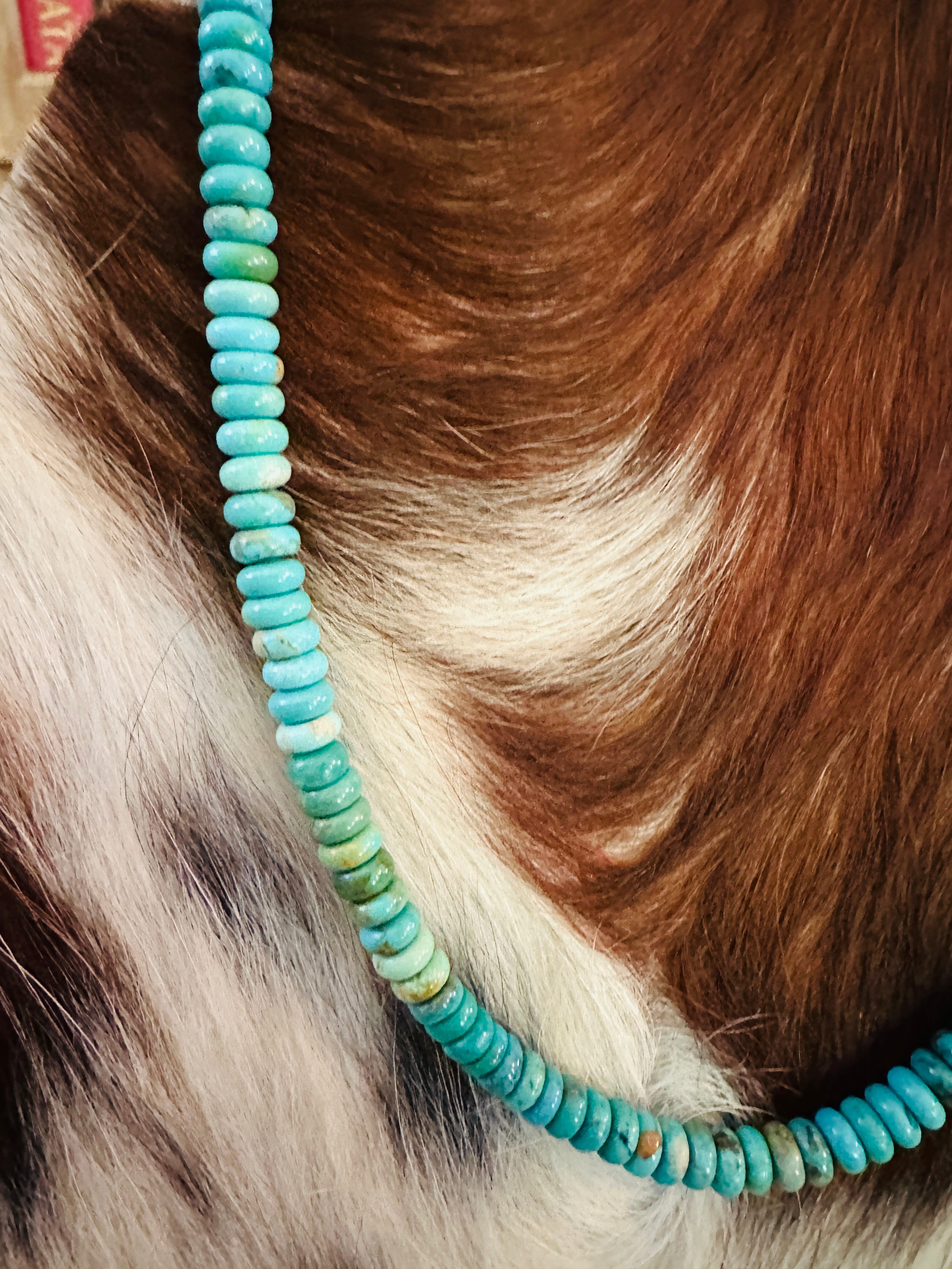 Handcrafted Turquoise & Sterling Silver Beaded Necklace 16”