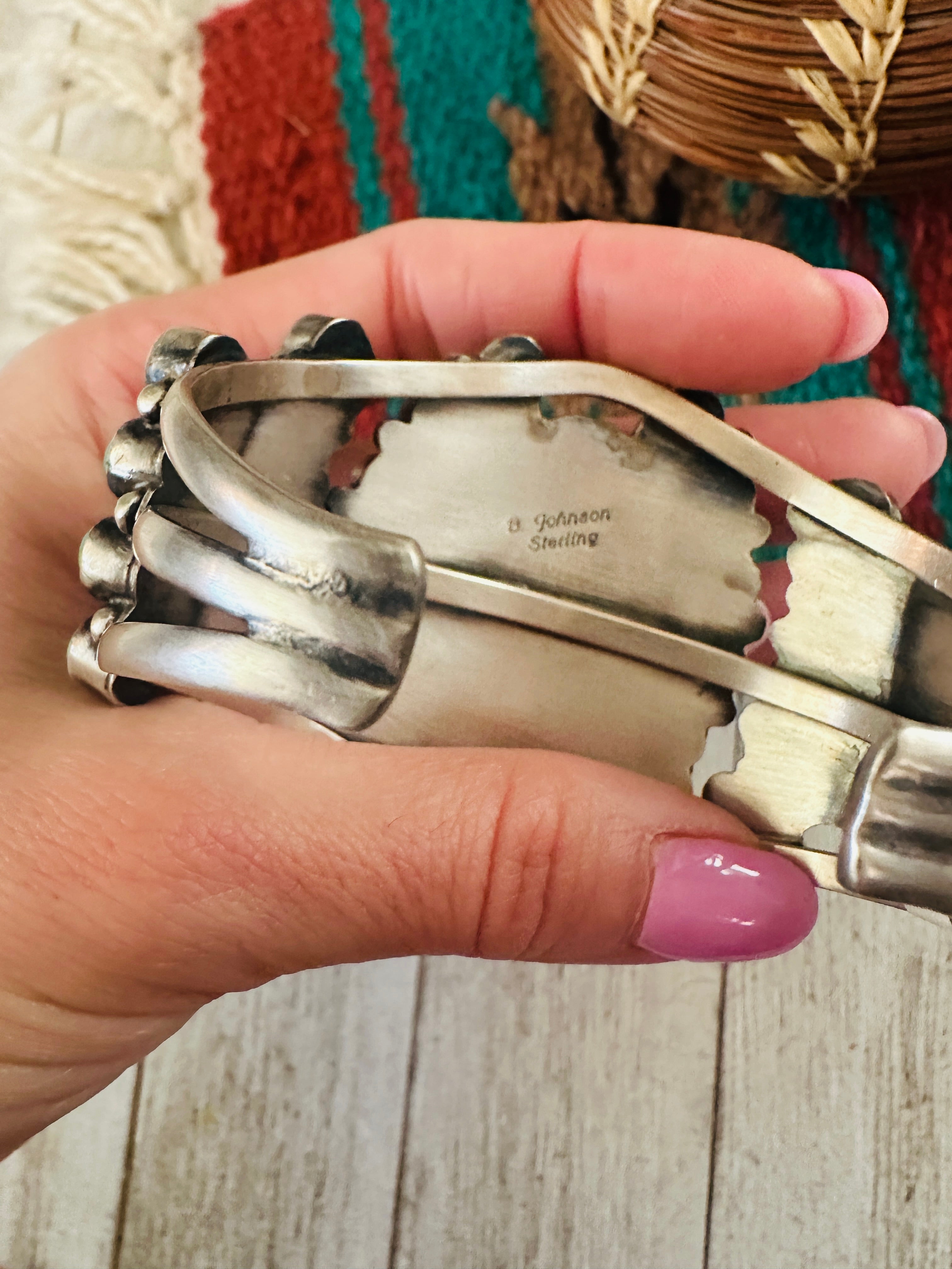 Sterling Silver & Carico Lake Turquoise Cuff Bracelet By B Johnson /