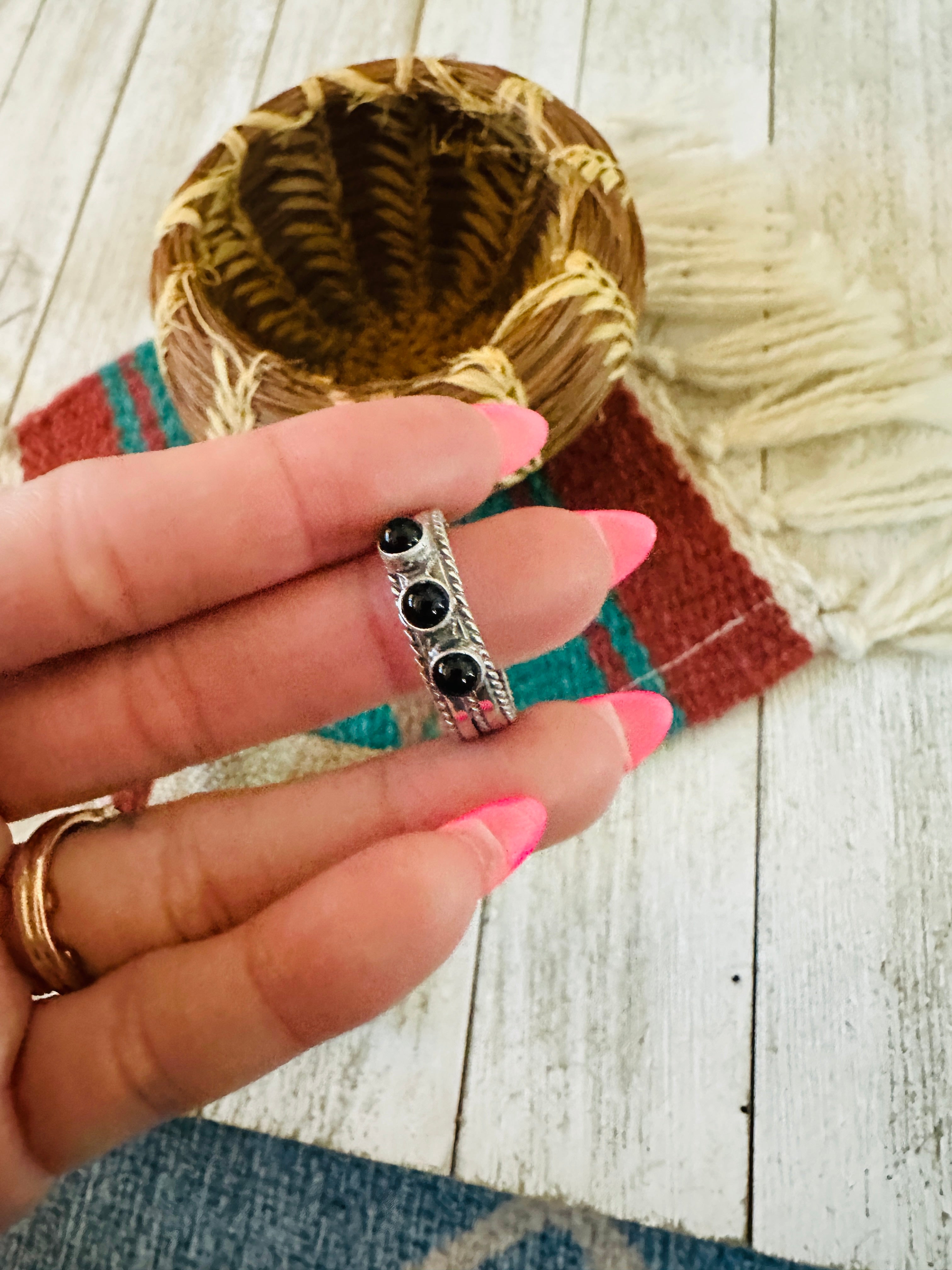 Handcrafted Black Onyx & Sterling Silver Band Ring