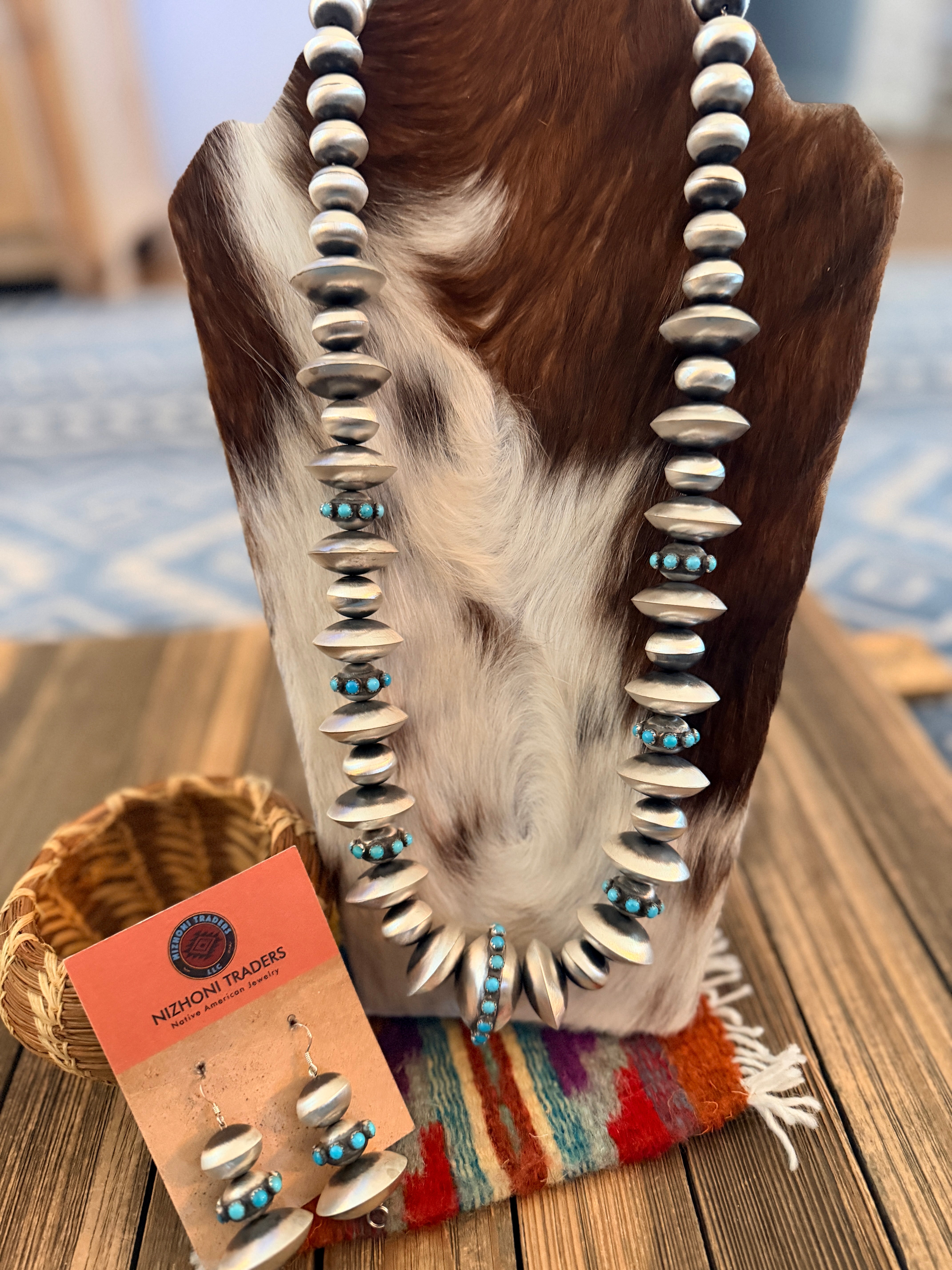 Handcrafted Turquoise & Sterling Silver Necklace and Earring Set