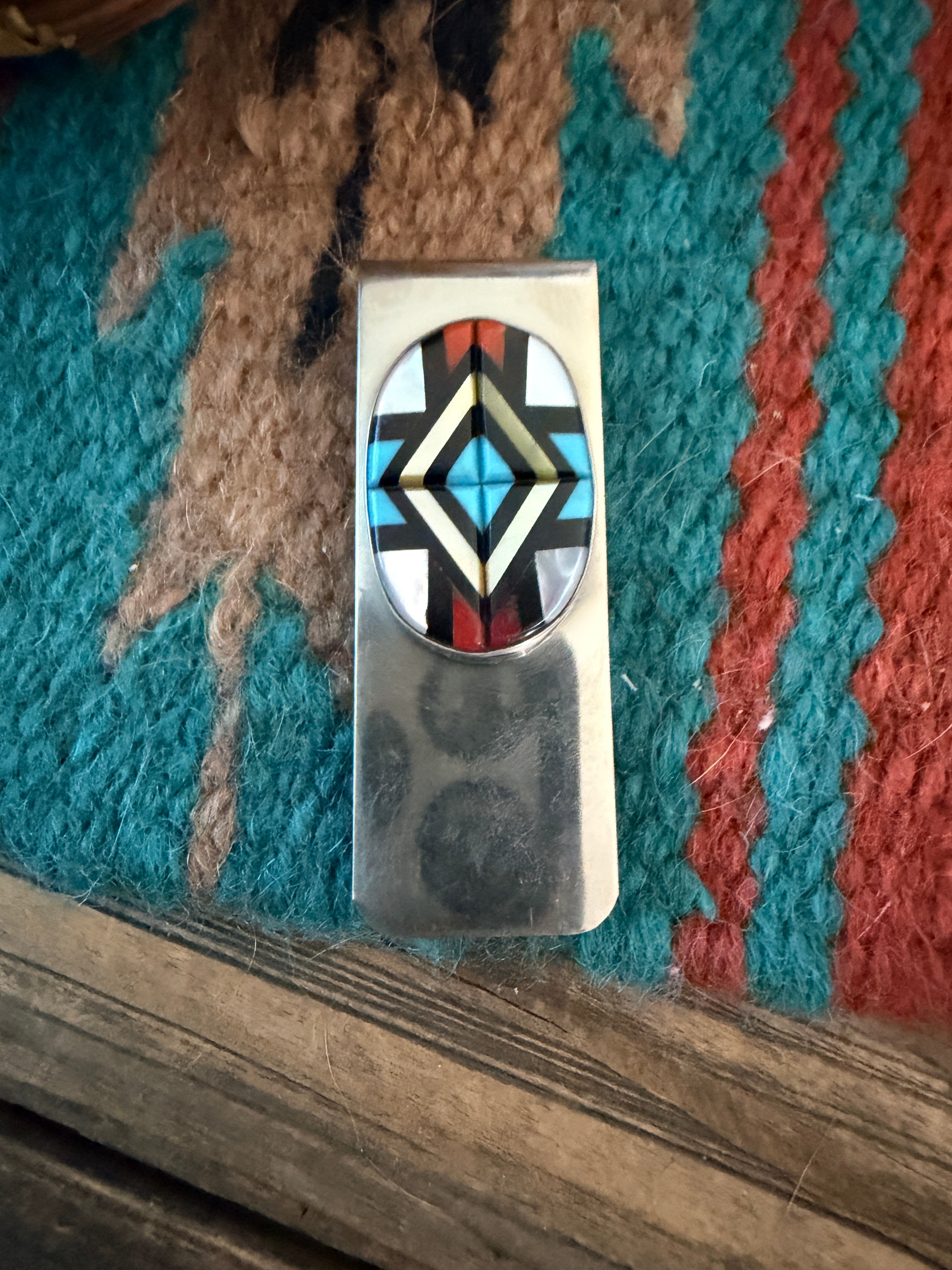Handcrafted Multi Stone & Sterling Silver Inlay Money Clip