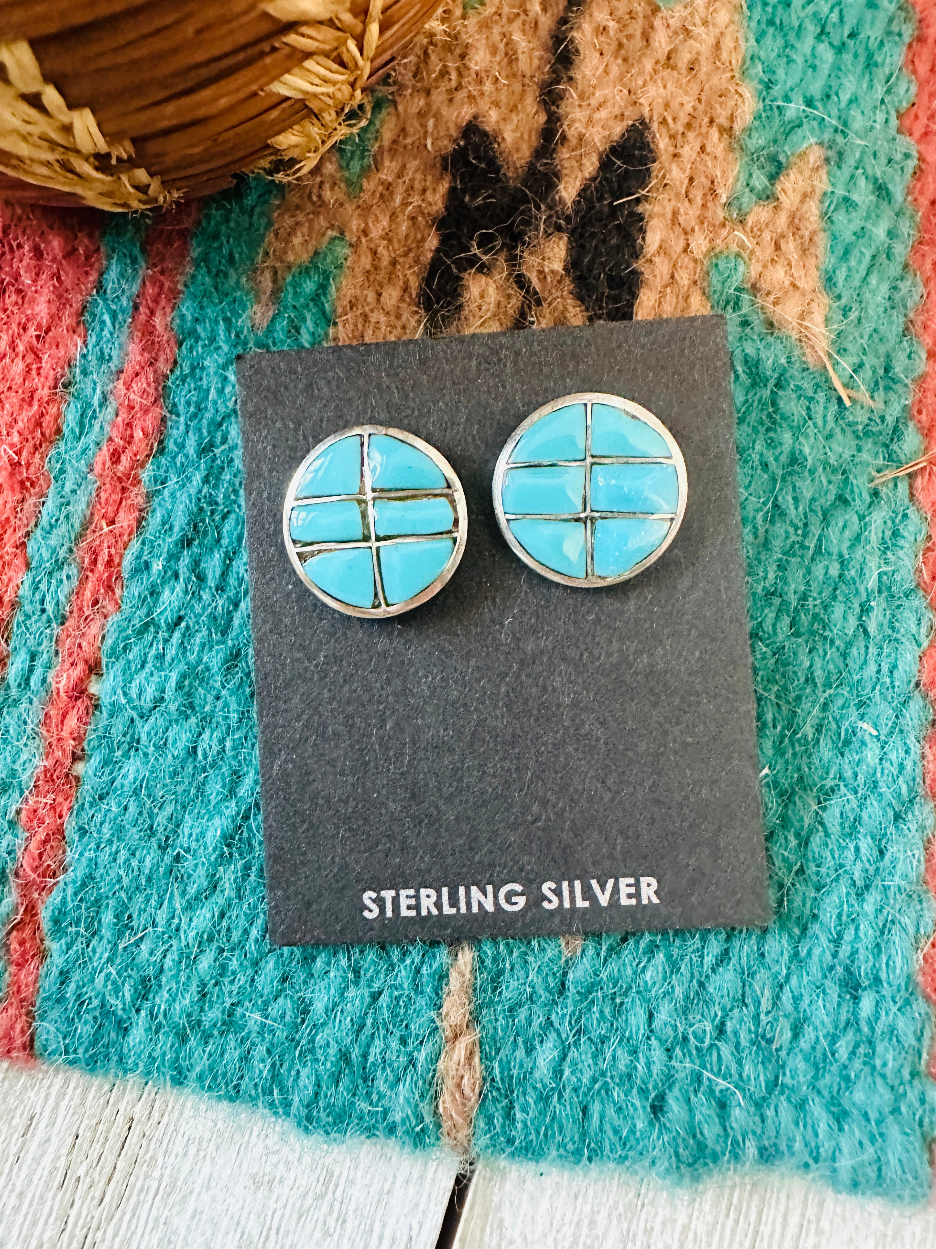 Handcrafted Turquoise & Sterling Silver Inlay Post Earrings