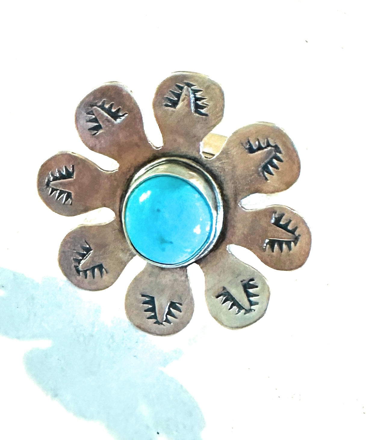 Handcrafted Sterling Silver & Turquoise Adjustable Flower Ring