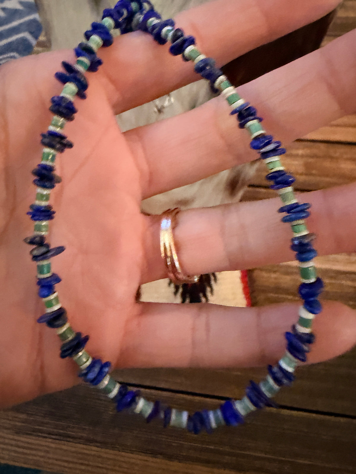 Handcrafted Lapis & Heishi Shell 16” Beaded Necklace