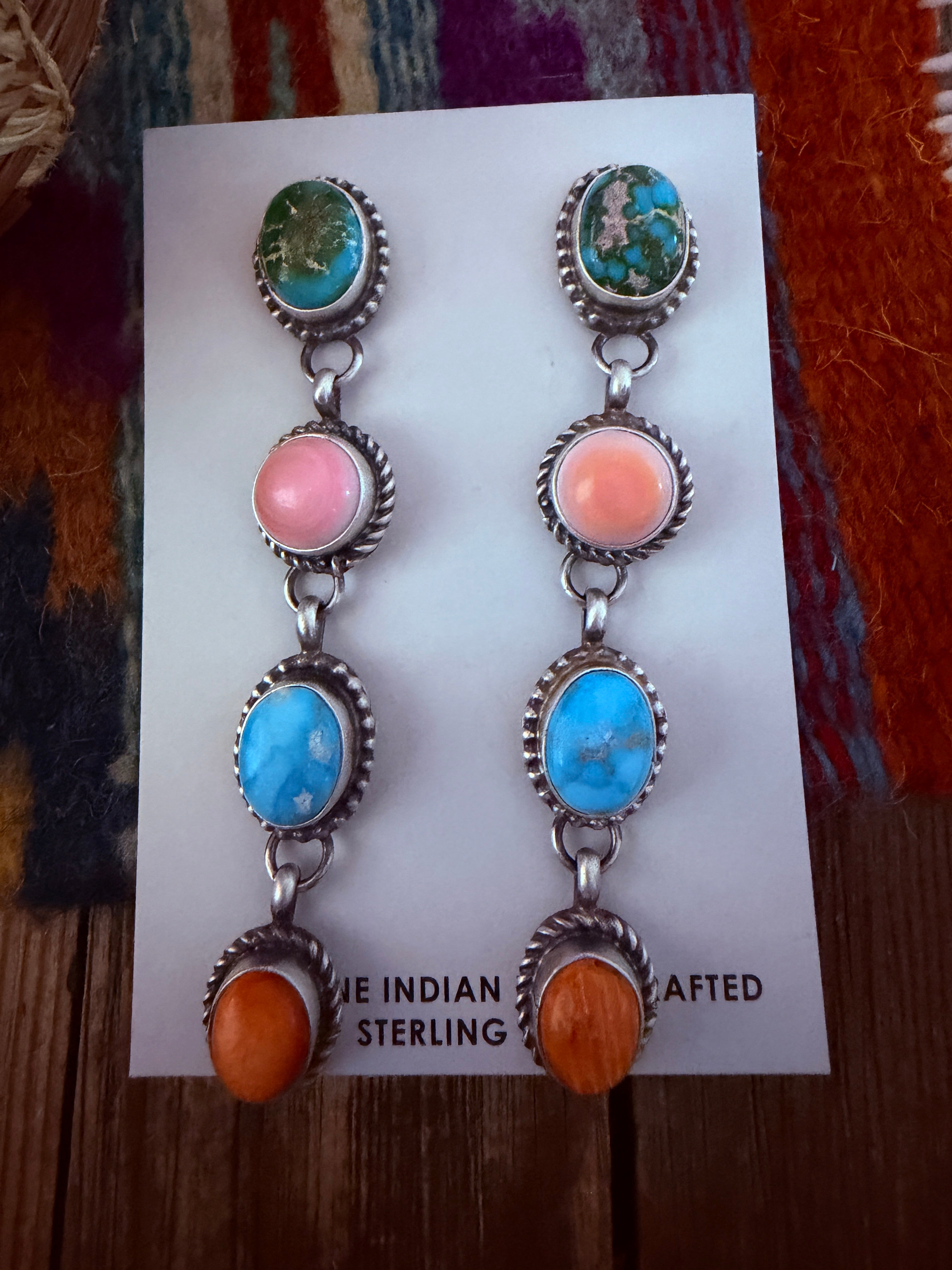 Handcrafted Multi Stone & Sterling Silver Dangle Earrings by Vicky Hicks