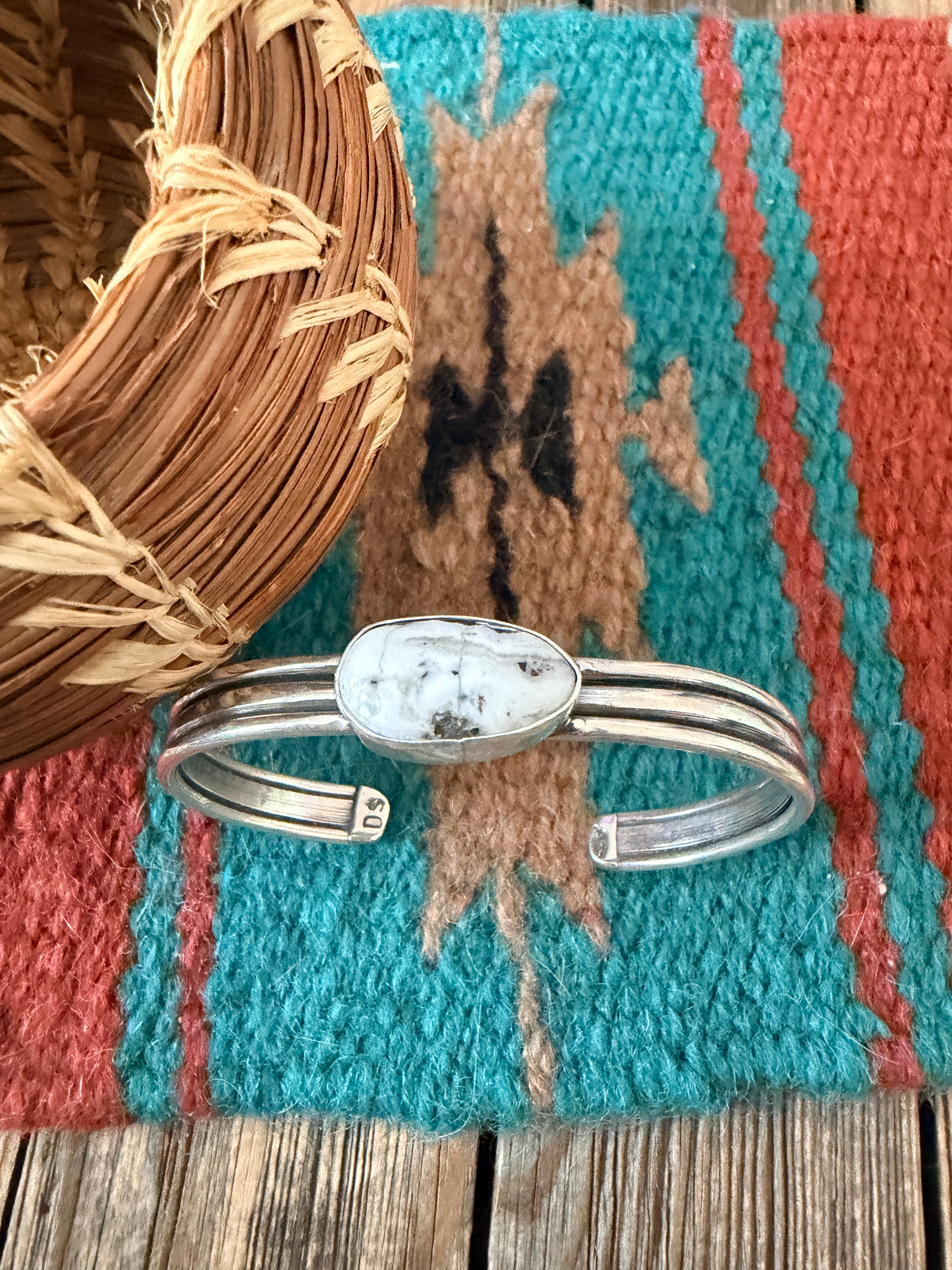 Handcrafted White Buffalo & Sterling Silver Cuff Bracelet