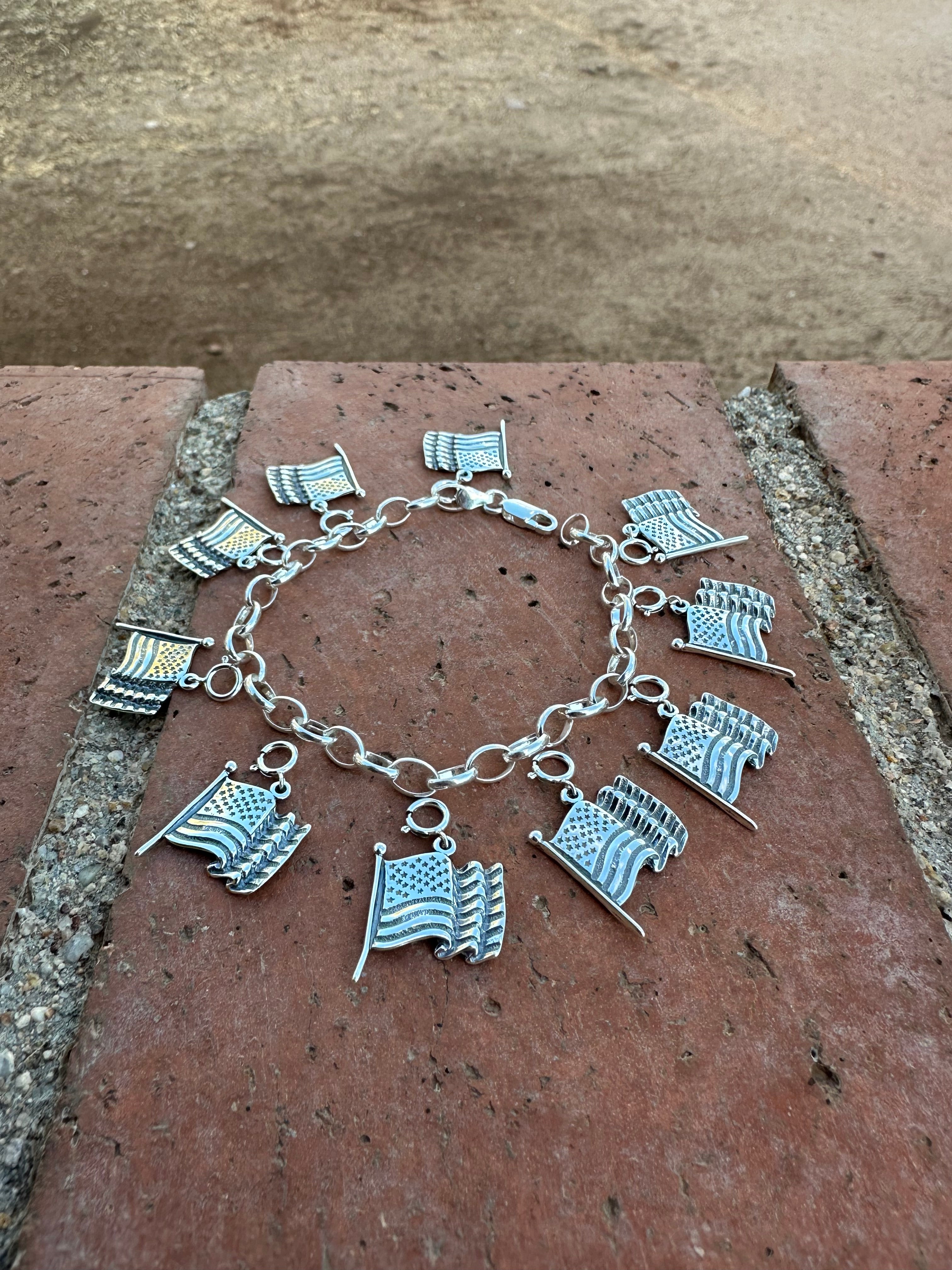 Handcrafted Sterling Silver United States Flag Charm