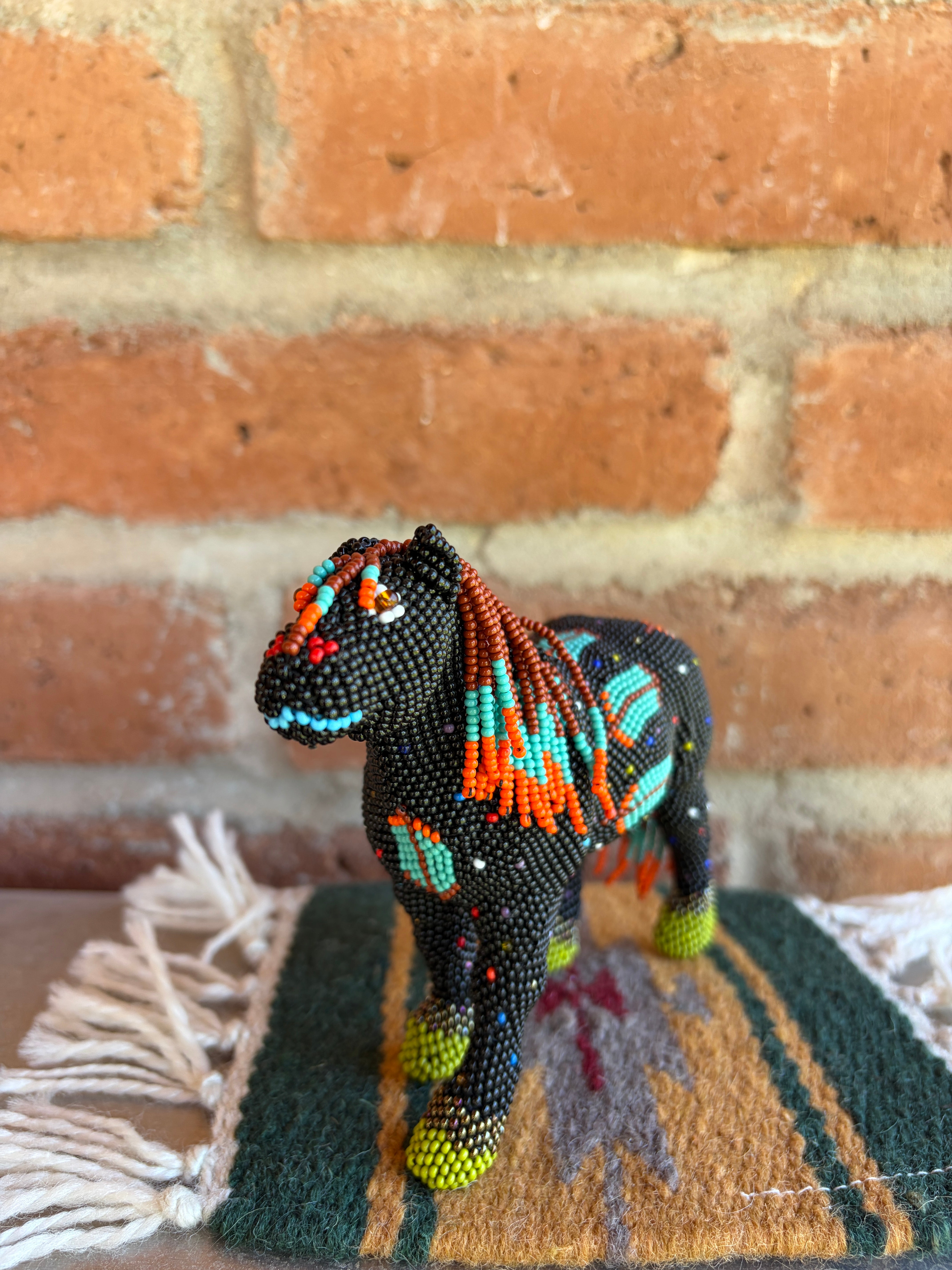 Handmade Peyote Stitched Horse Figurine- Large Black