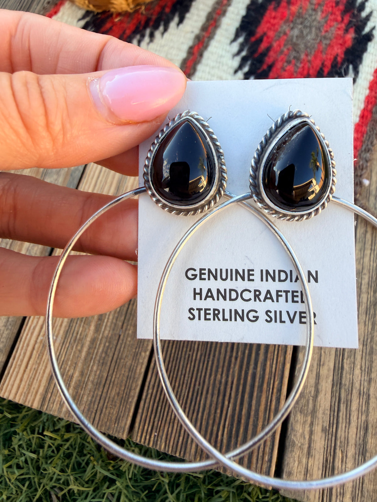 Handcrafted Onyx and Sterling Silver Dangle Hoop Earrings