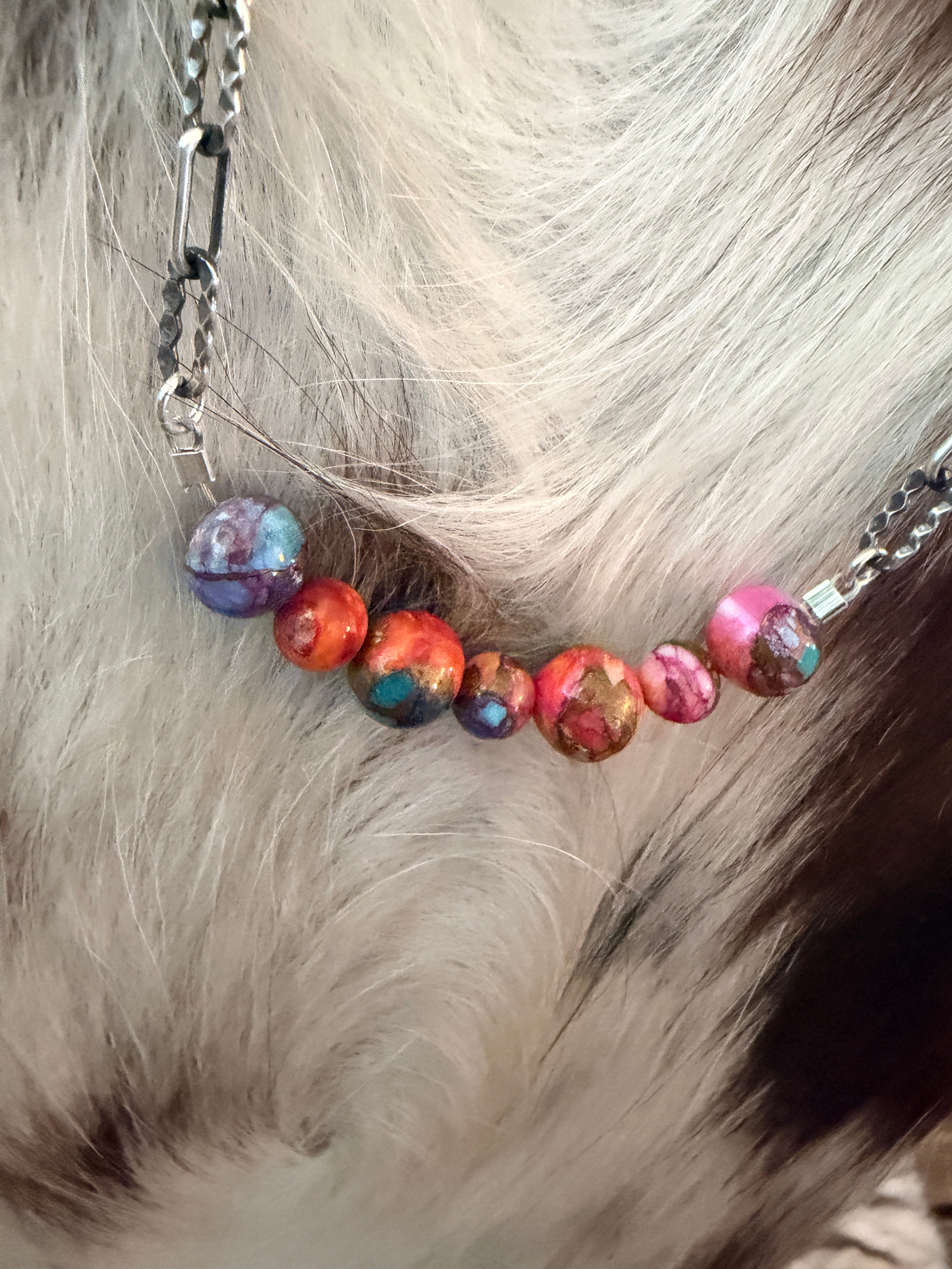 Handmade Sterling Silver & Pink Dream Mojave Beaded Necklace