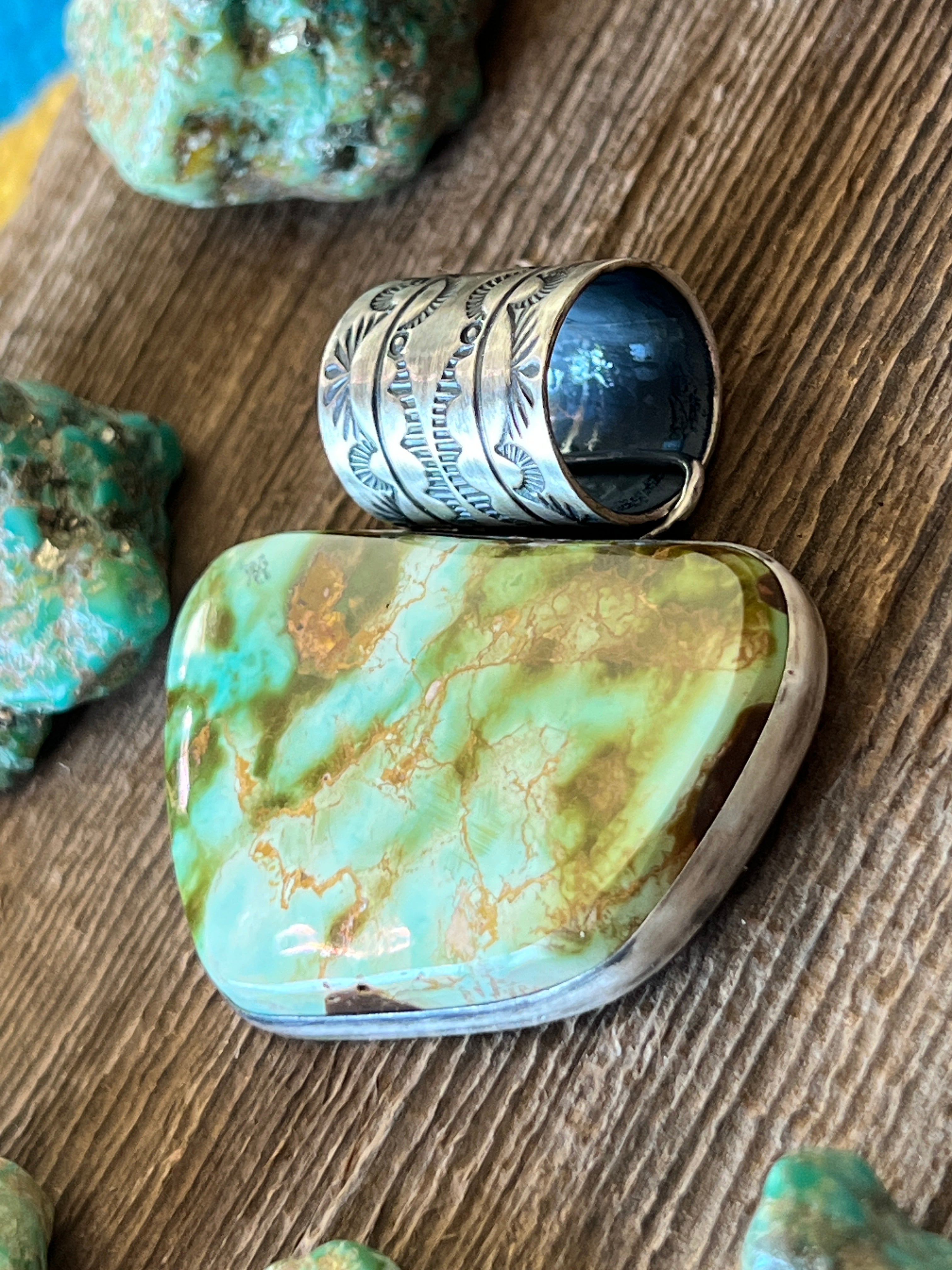 Handcrafted Sterling Silver and Royston Turquoise Solo Pendant by Angela Martin