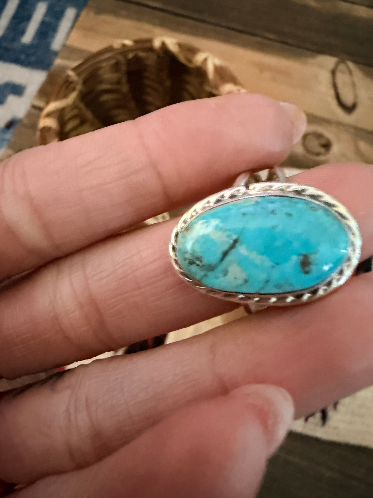 Handcrafted Turquoise & Sterling Silver Ring Size 9.75