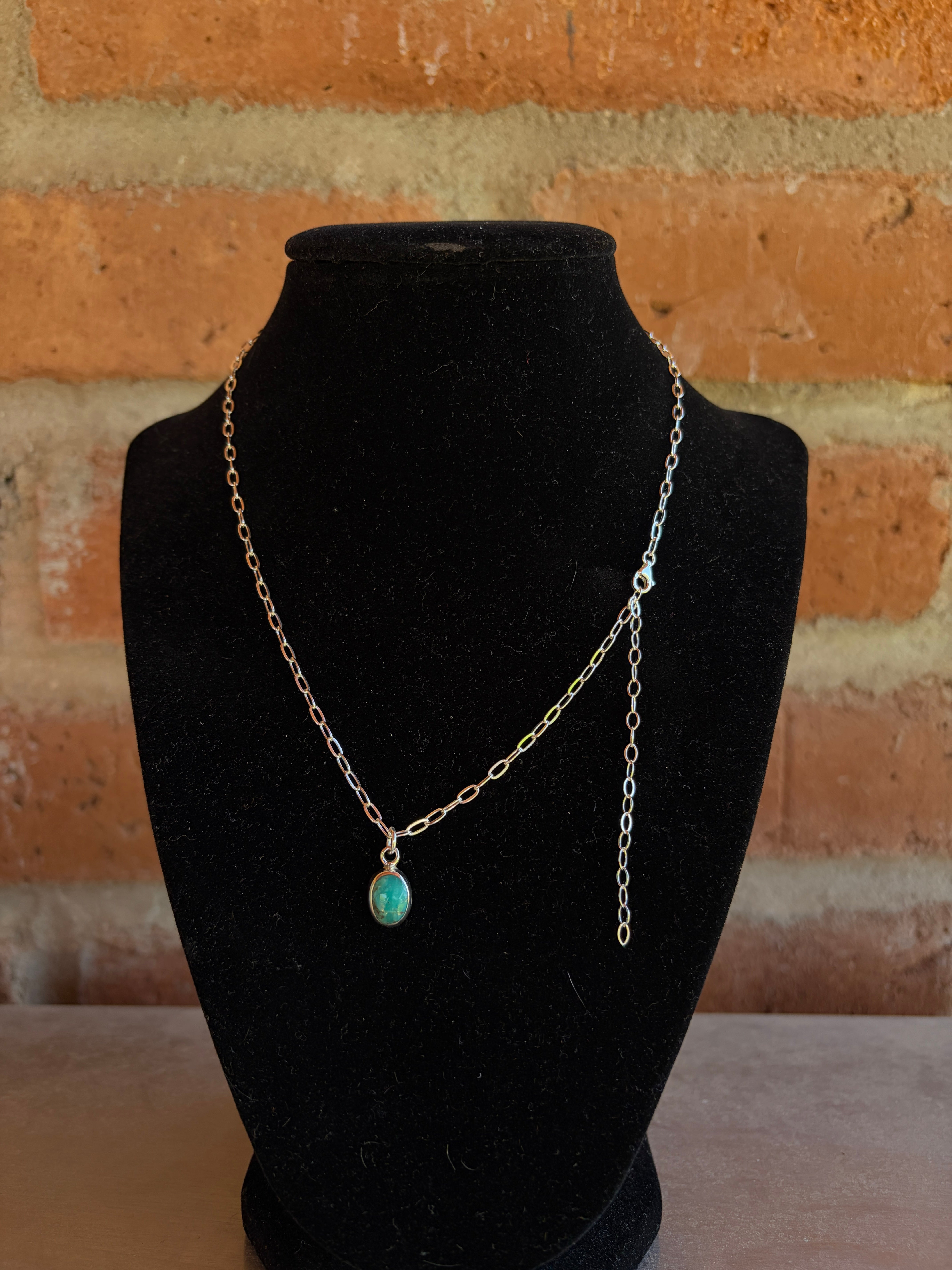 Handmade Sterling Silver and Turquoise Chain Oval Necklace