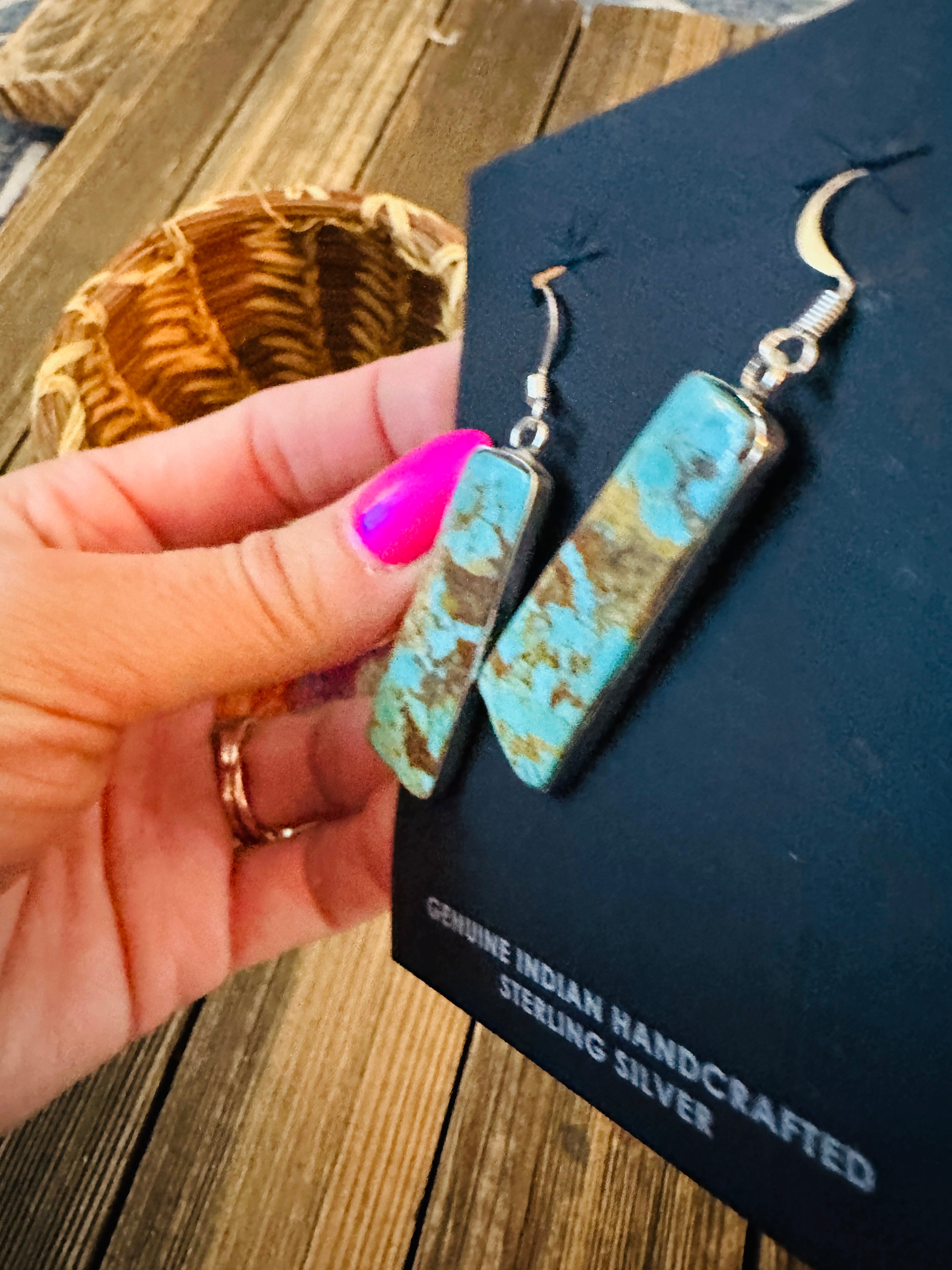 Handcrafted Turquoise & Sterling Silver Slab Dangle Earrings