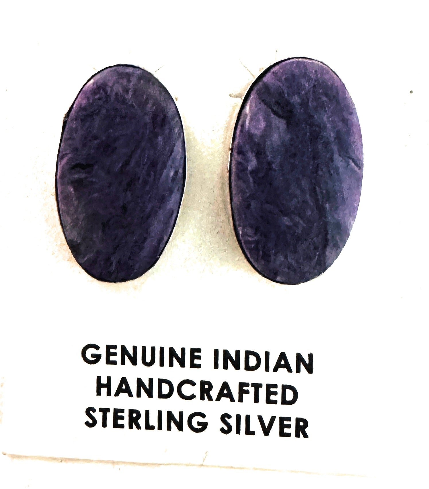 Handcrafted Sterling Silver And Charoite Stud Earrings
