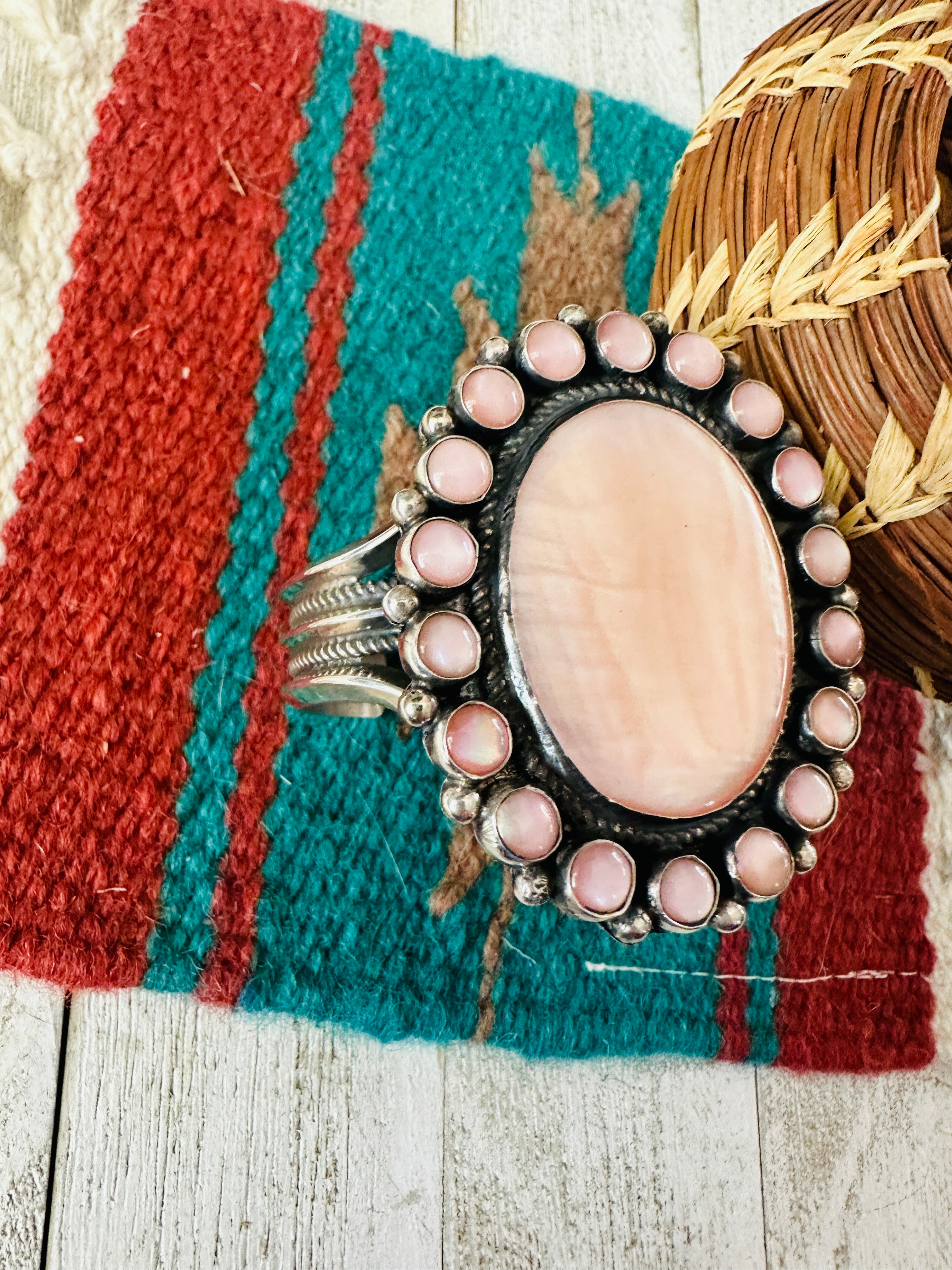 Sterling Silver & Mother of Pearl Cuff Bracelet /