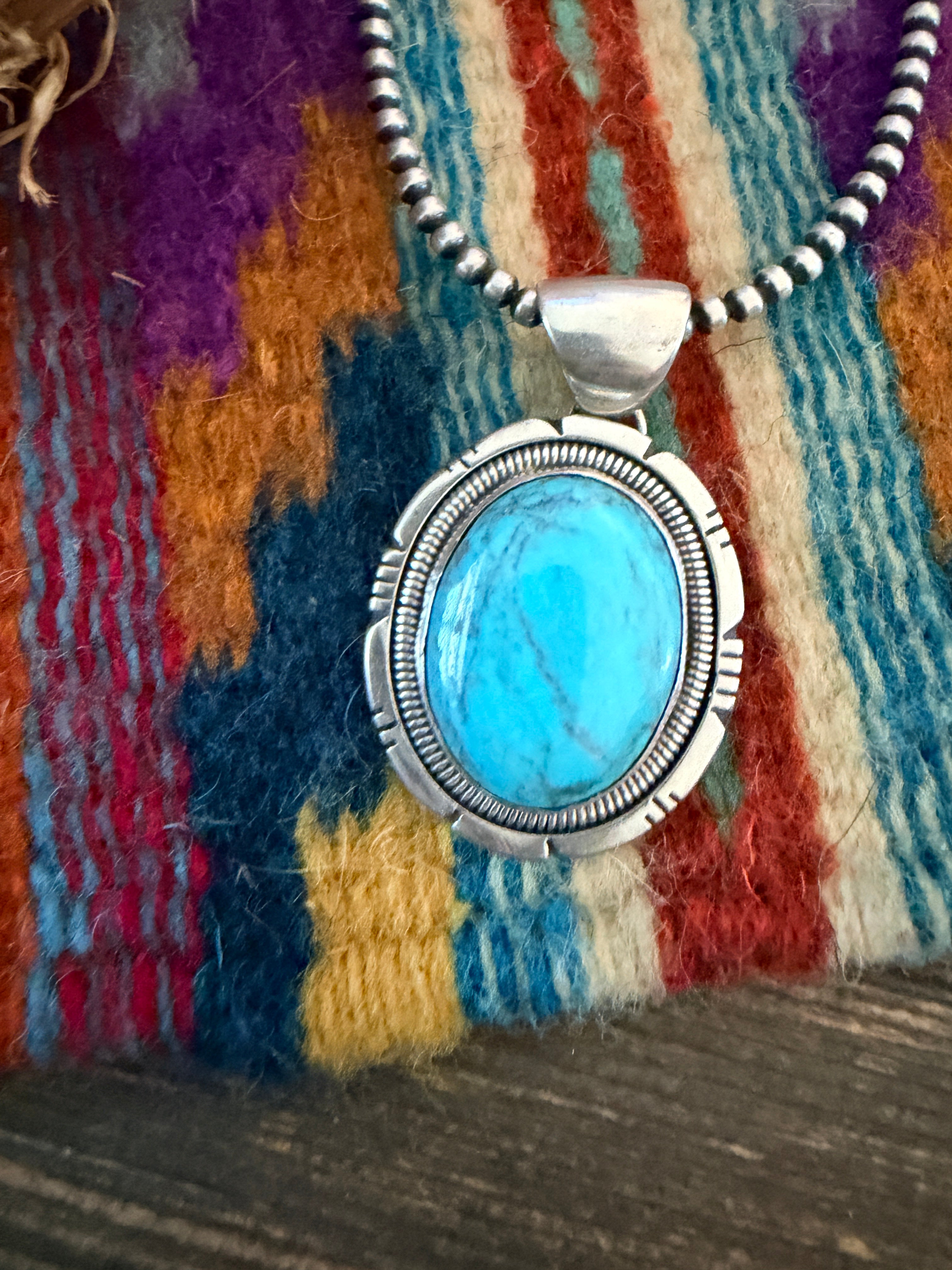 Handcrafted Turquoise and Sterling Silver Pendant by Wydell Billie