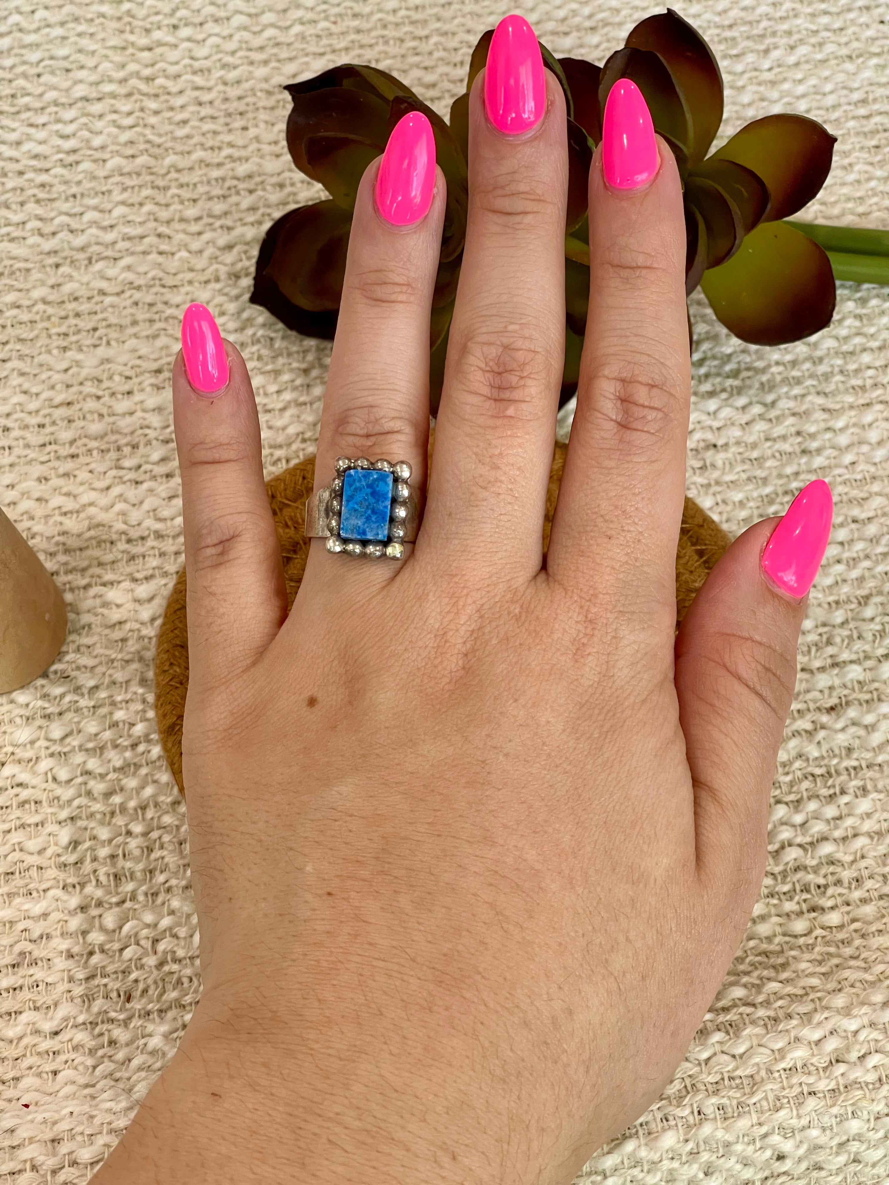 Old Pawn Vintage Sterling Silver & Trolleite Quartz Adjustable Ring