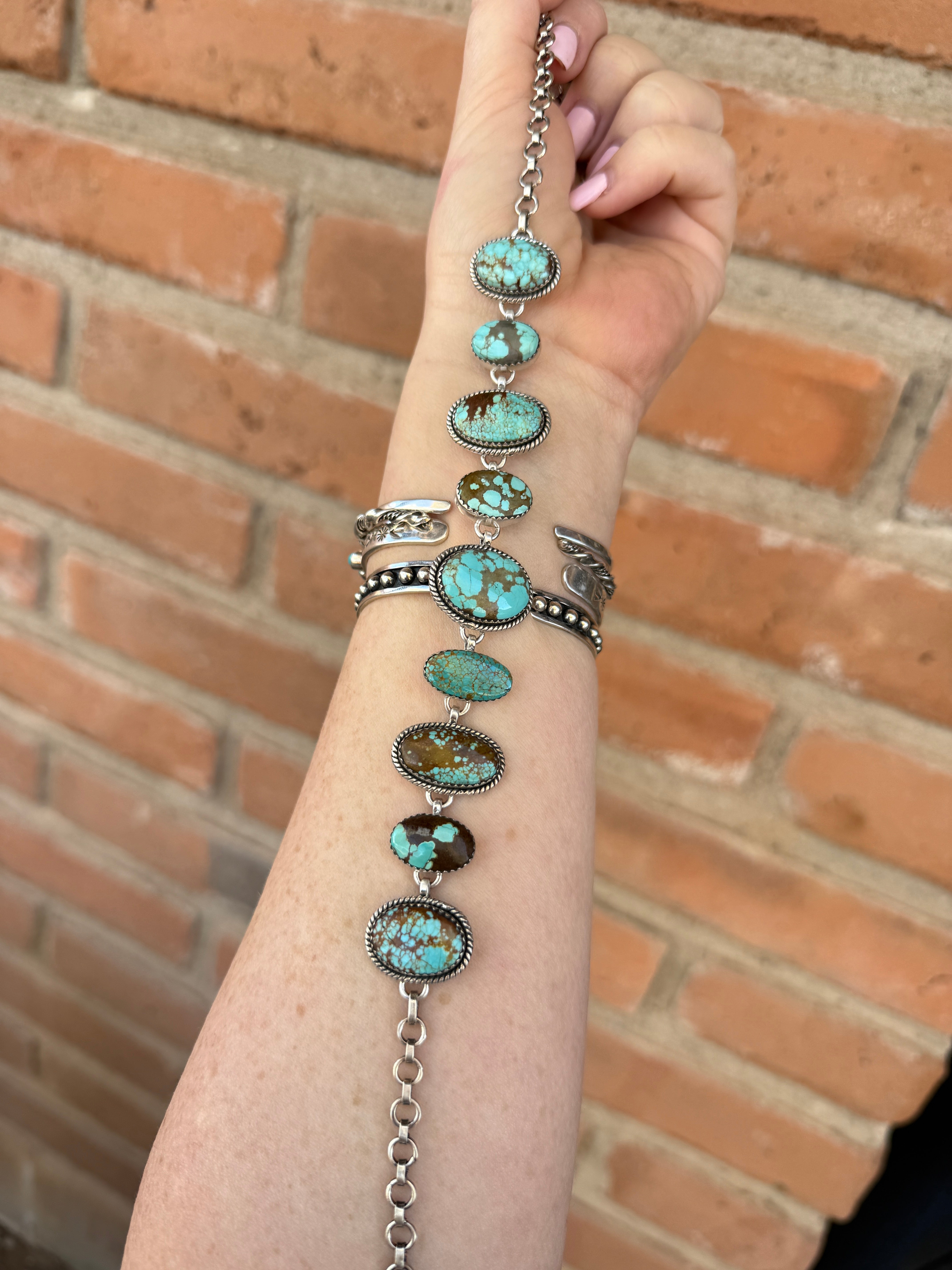 Handmade Sterling Silver Number 8 Turquoise Choker Necklace "Signed Nizhoni"