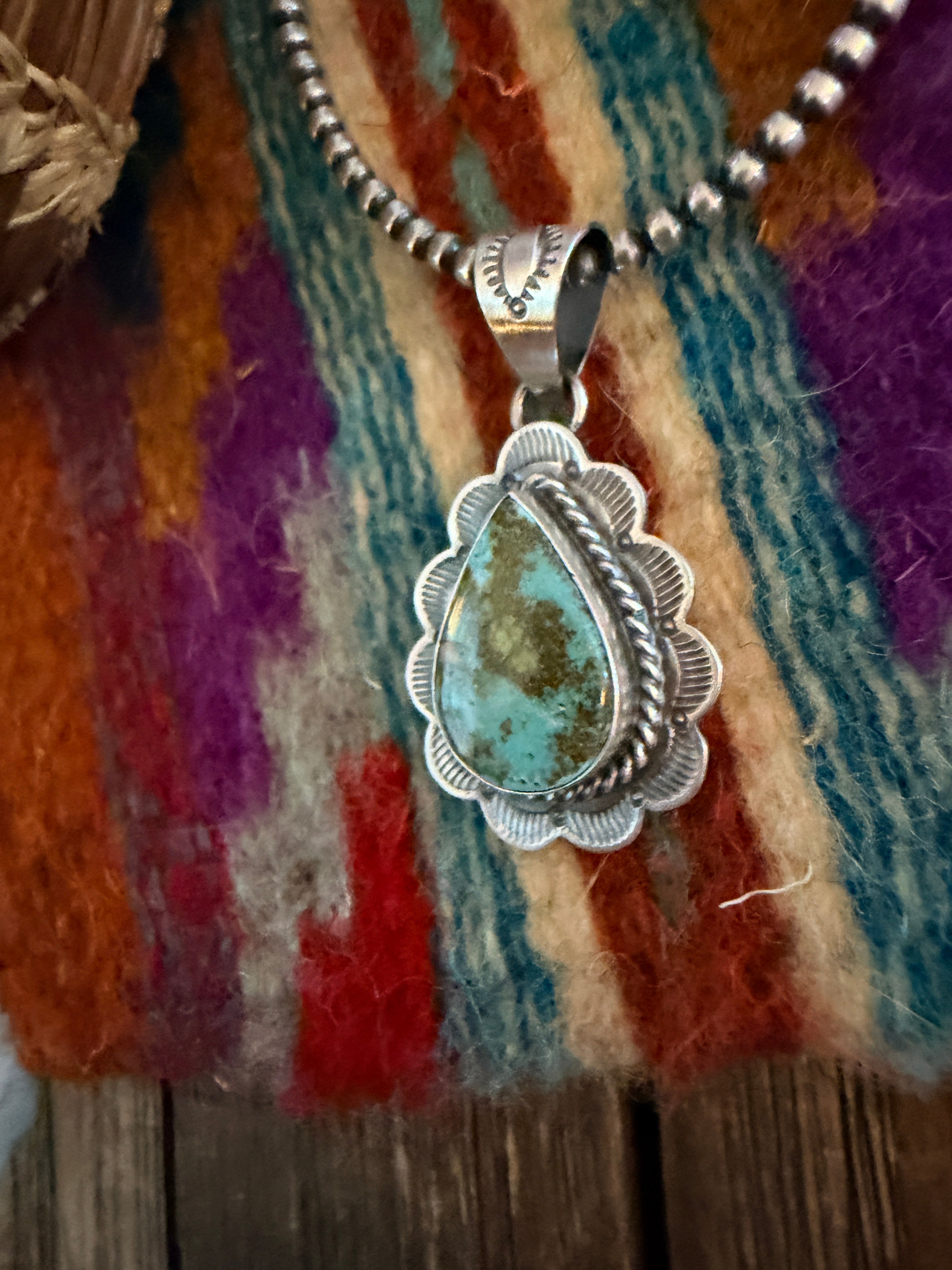 Handcrafted Sterling Silver & Royston Turquoise Pendant by David Skeets