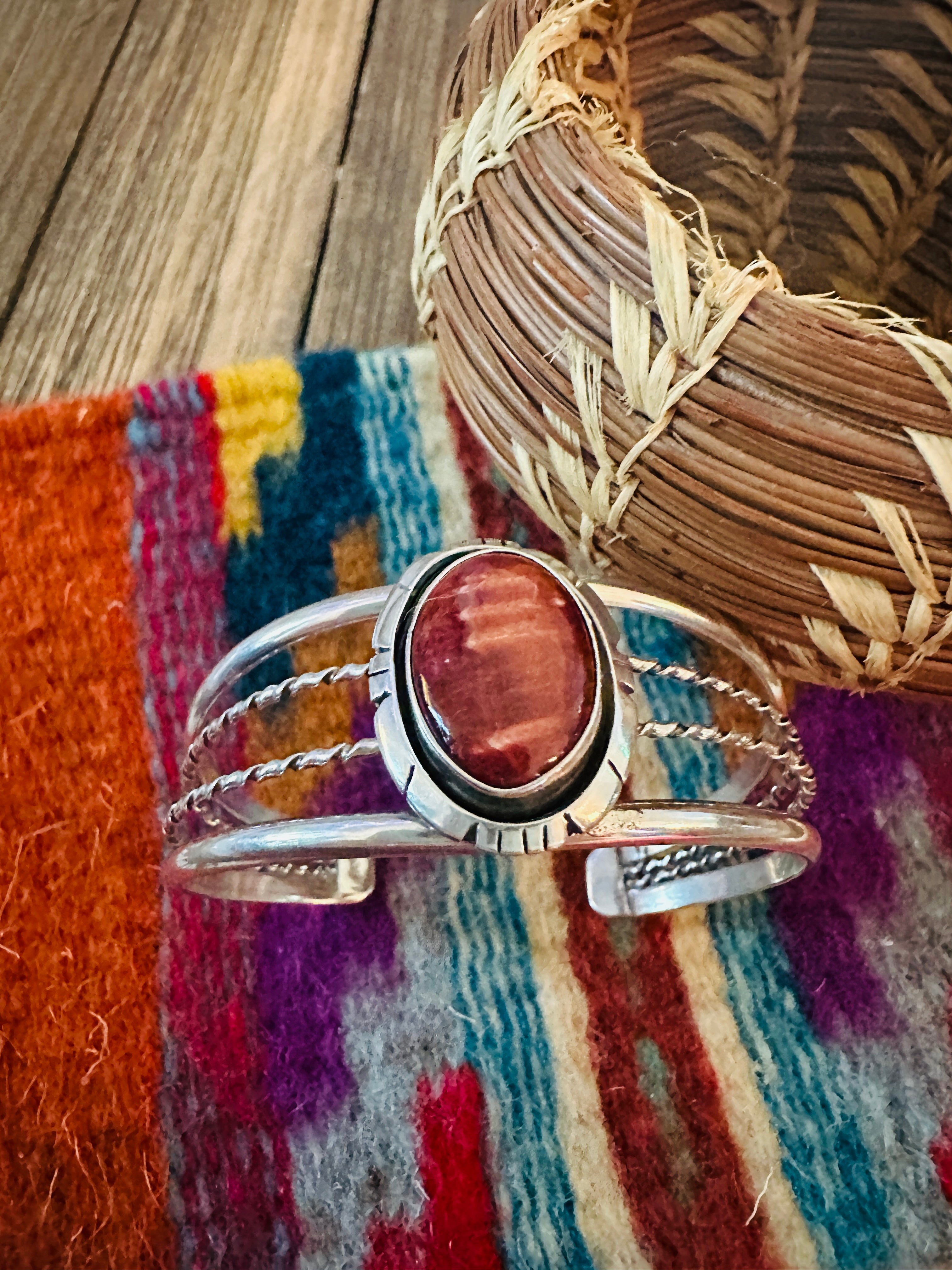 Handcrafted Sterling Silver & Spiny Oyster Cuff Bracelet