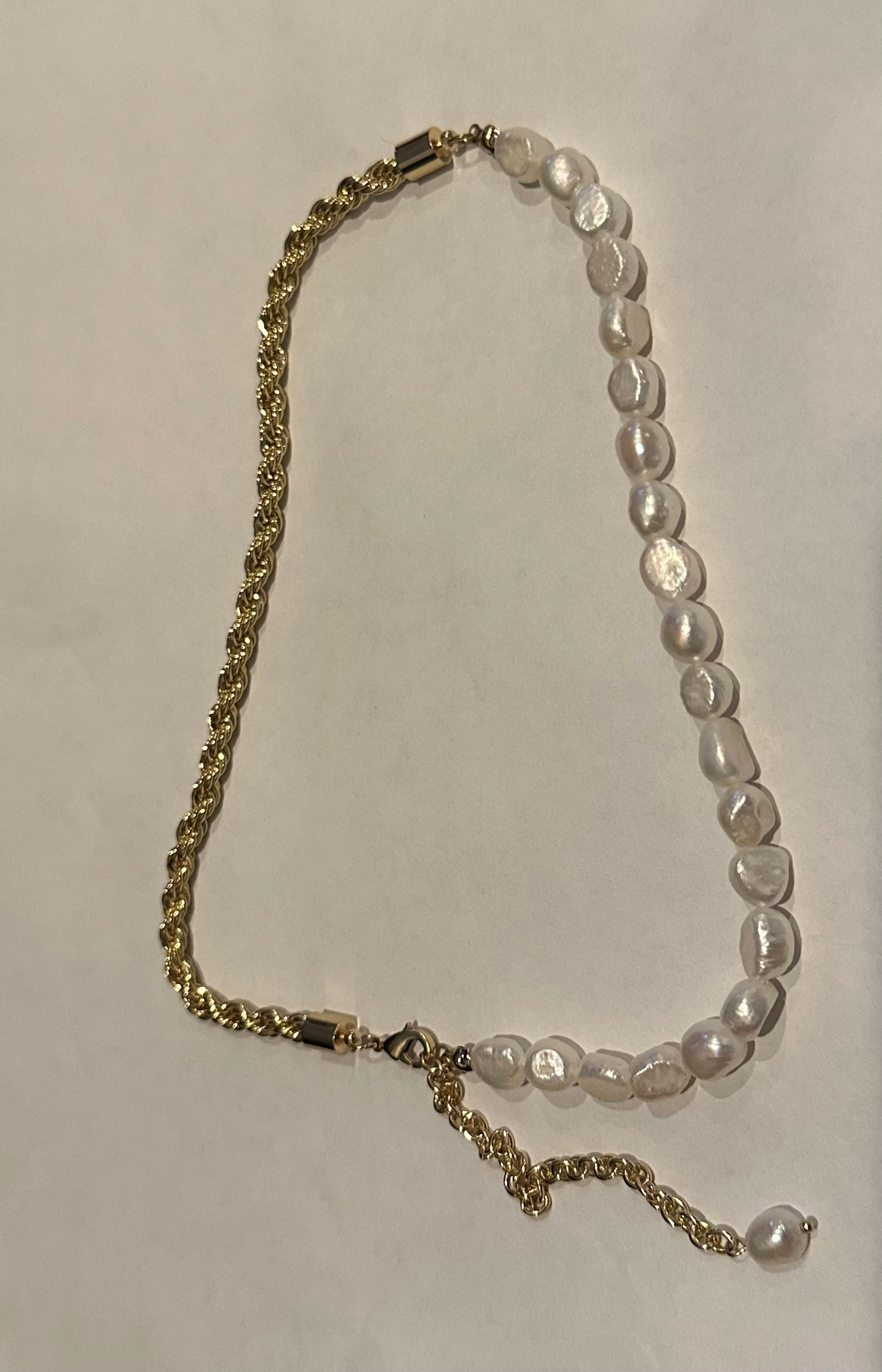 Half & Half Gold, Pearls Lariat Necklace