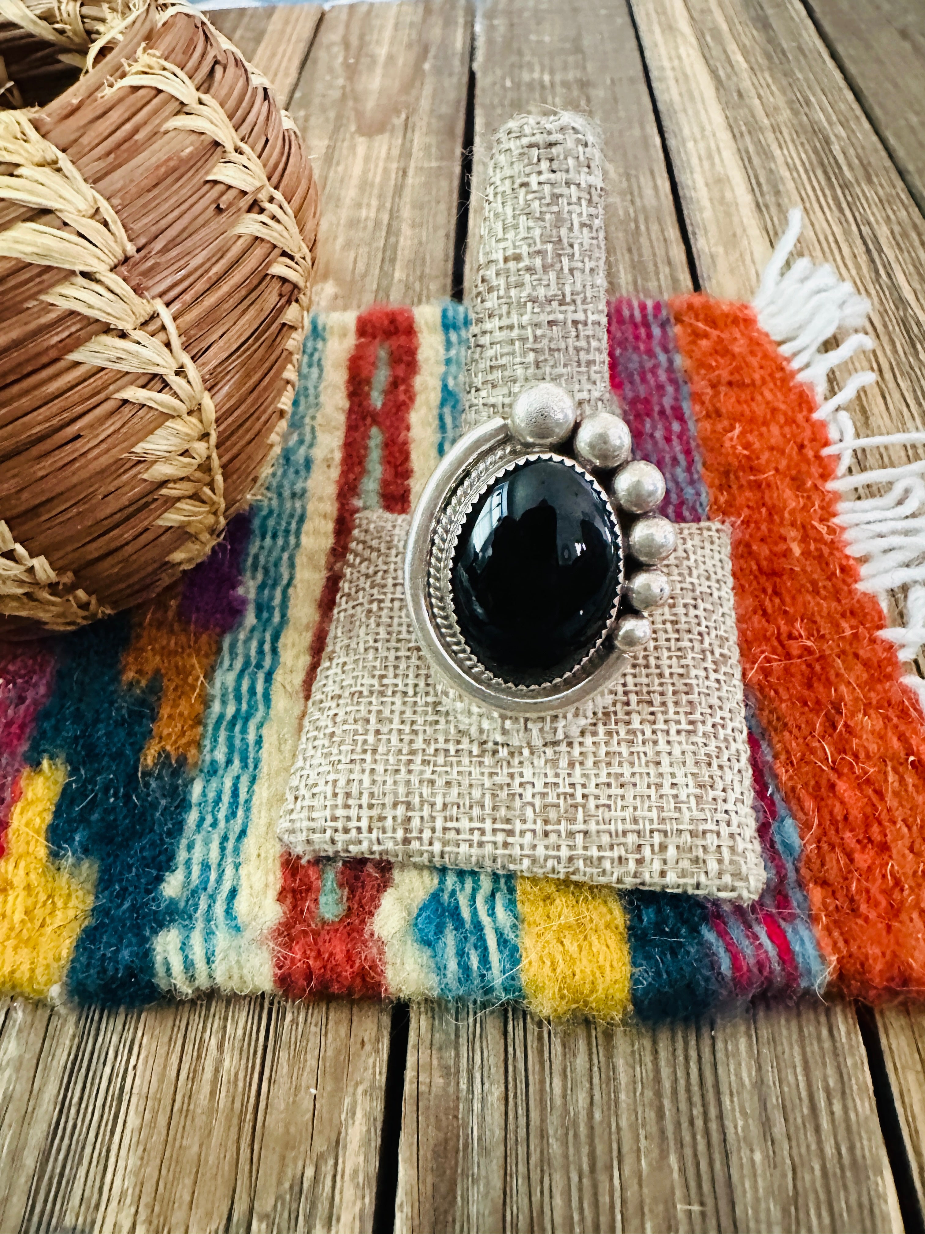 Handcrafted Black Onyx & Sterling Silver Ring Size 11