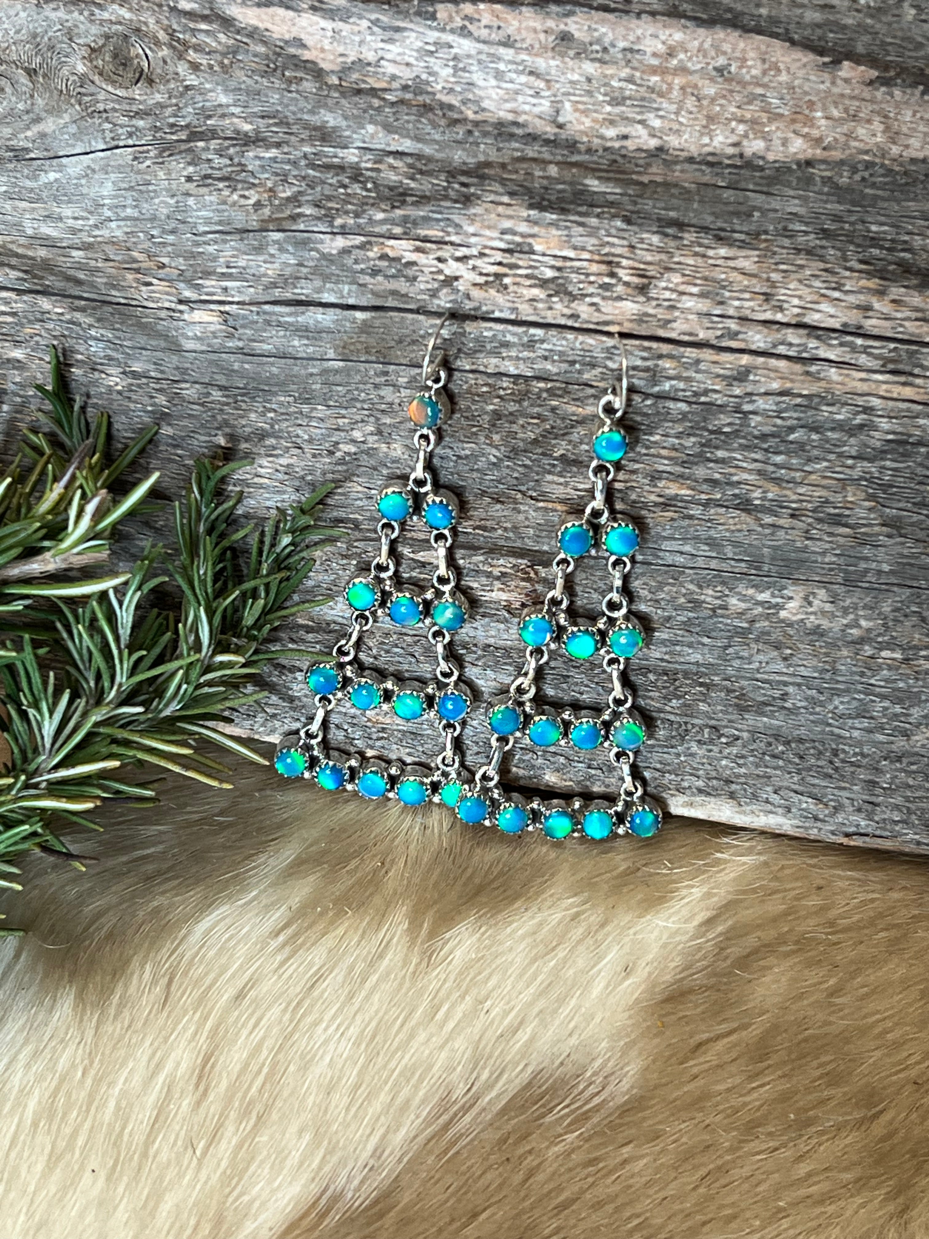 Handmade Blue Opal Sterling Silver Dangle Earrings