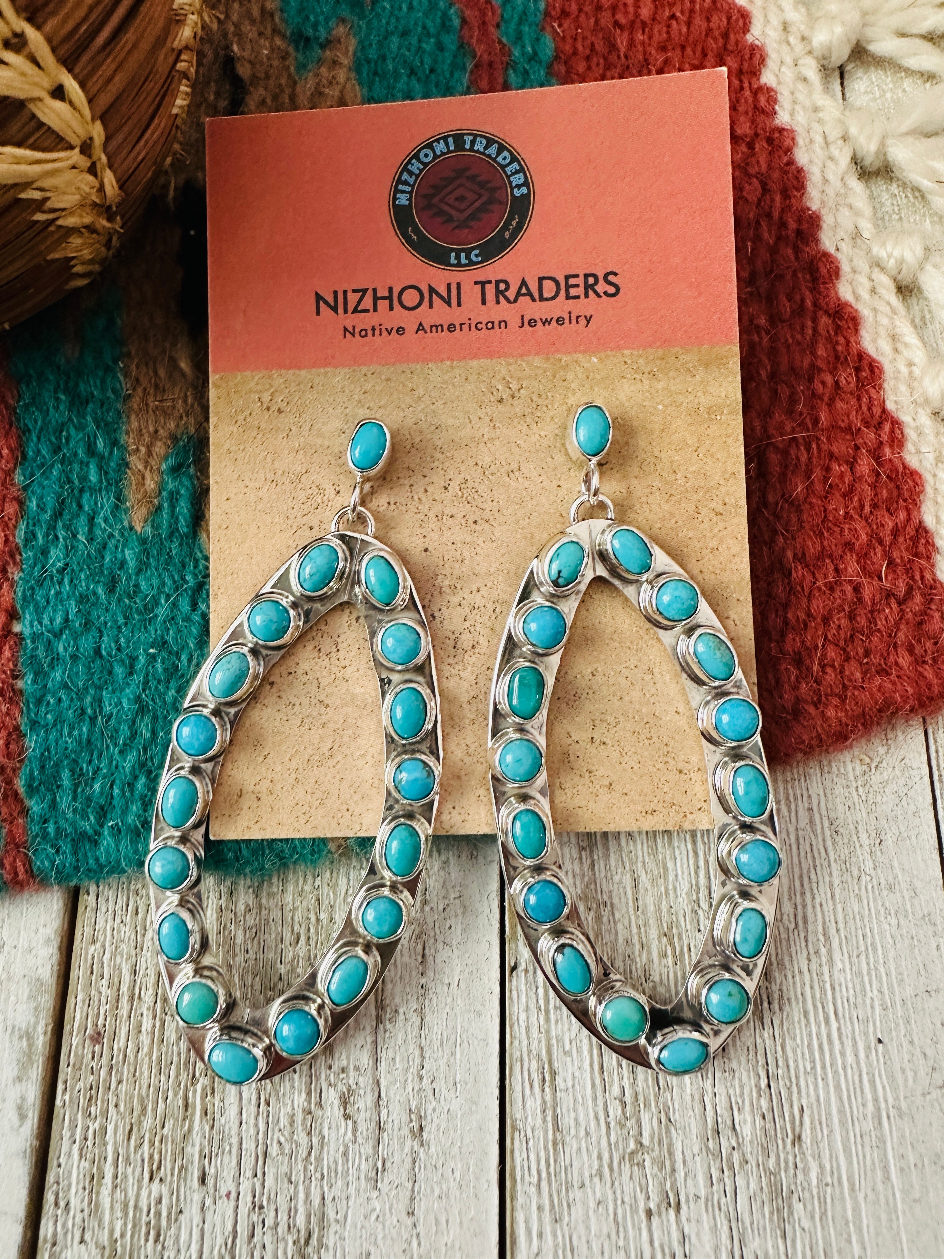 Navajo Sterling Silver & Turquoise Cluster Dangle Earrings