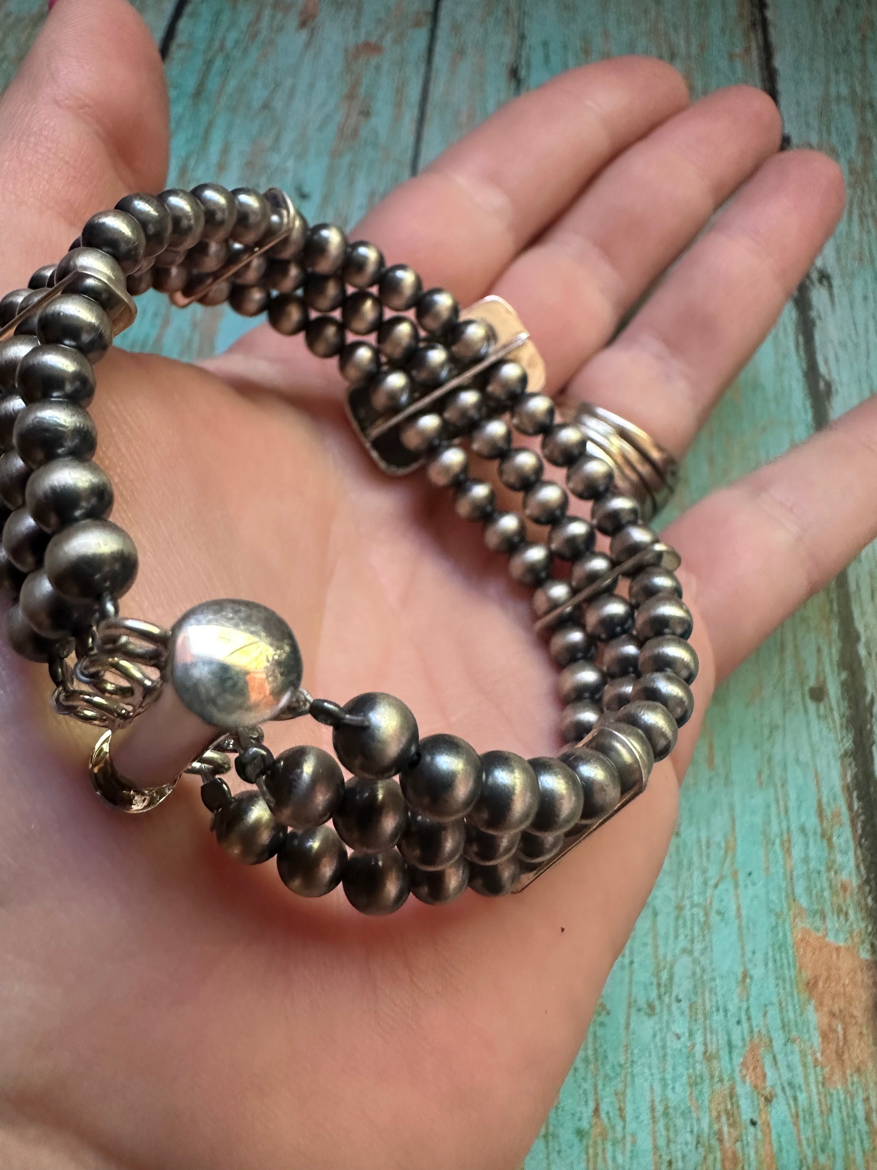 Handmade Sterling Silver & White Buffalo Beaded Handcrafted Pearl Style Bracelet