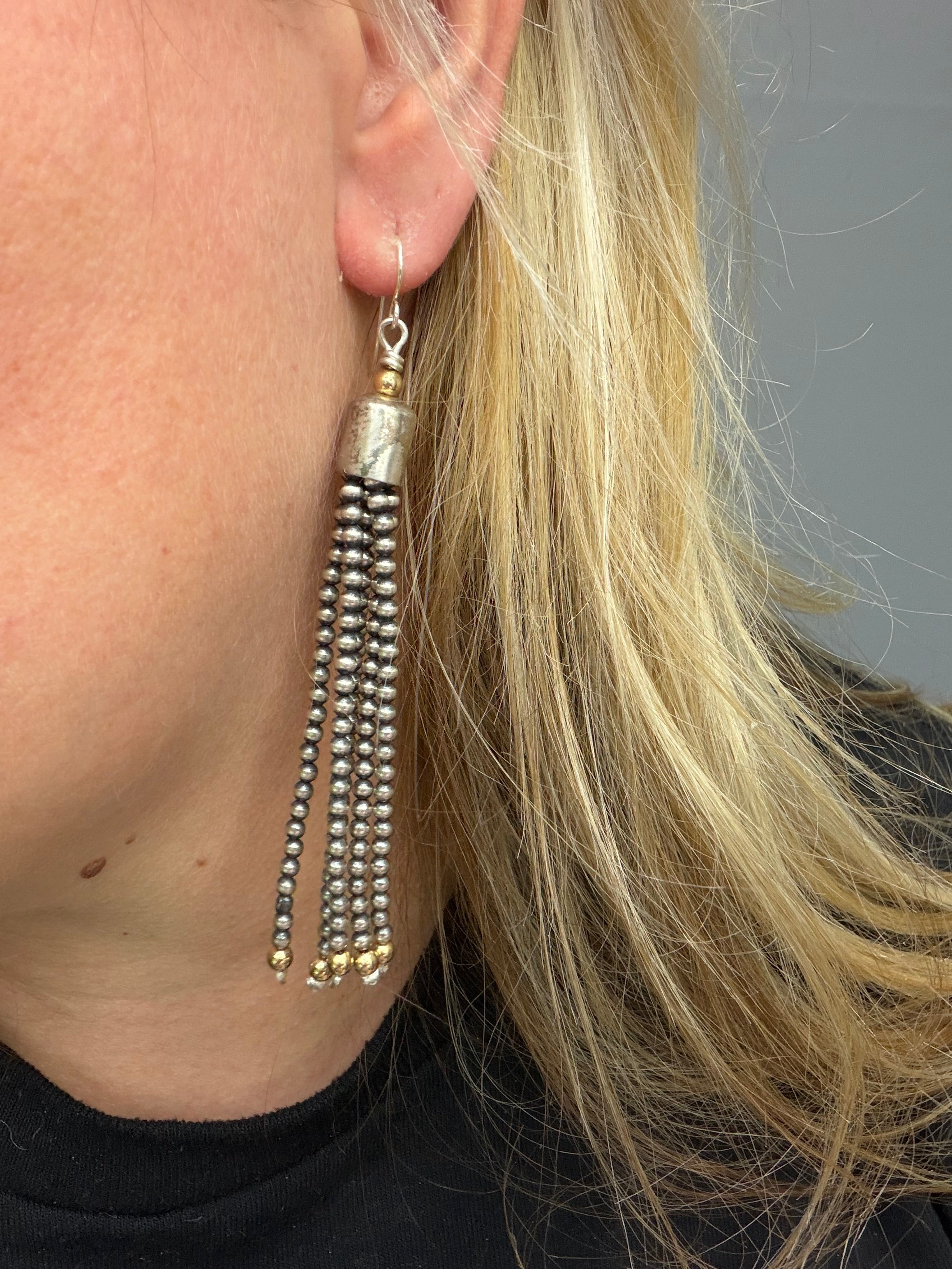 Sterling Silver Fringe Earrings with 14k Gold Accents