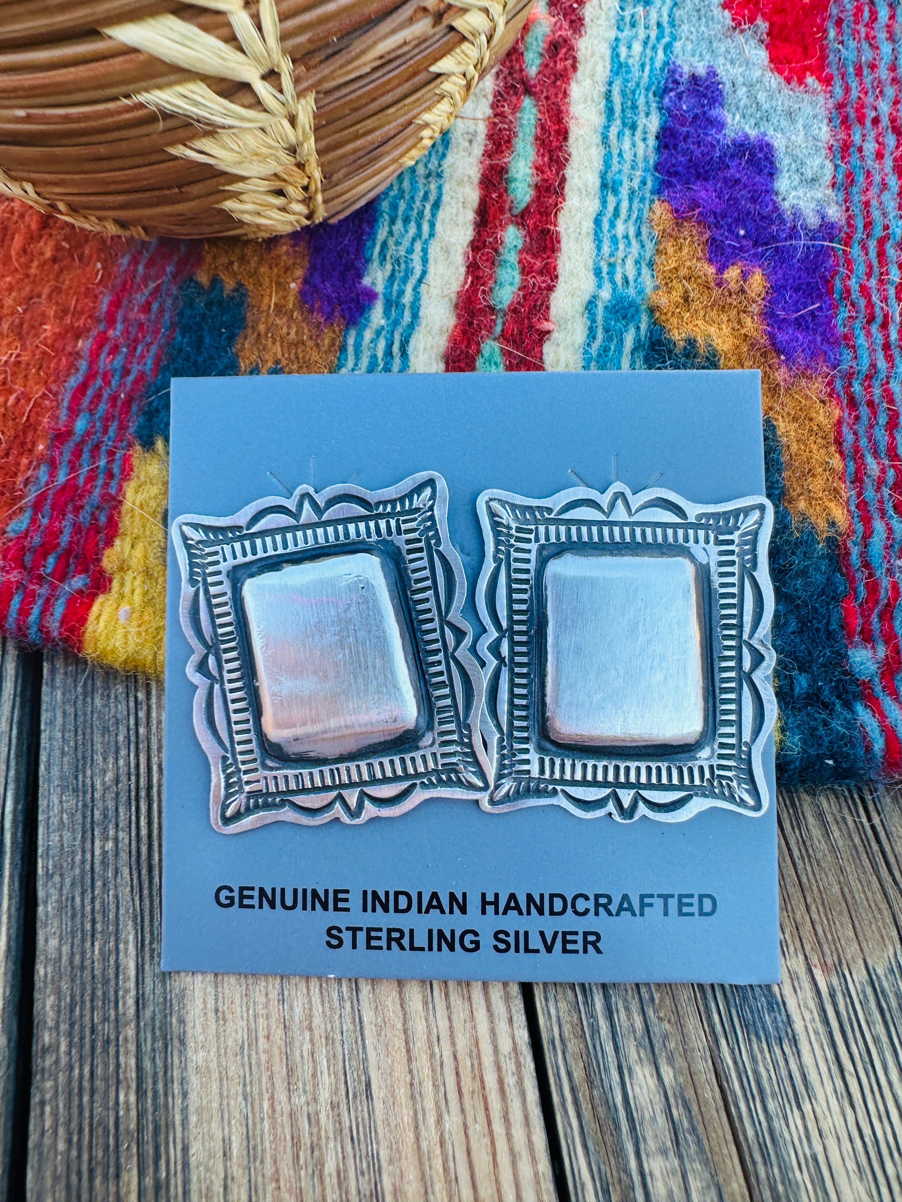 Handcrafted Sterling Silver Concho Post Earrings by Leander Tahe