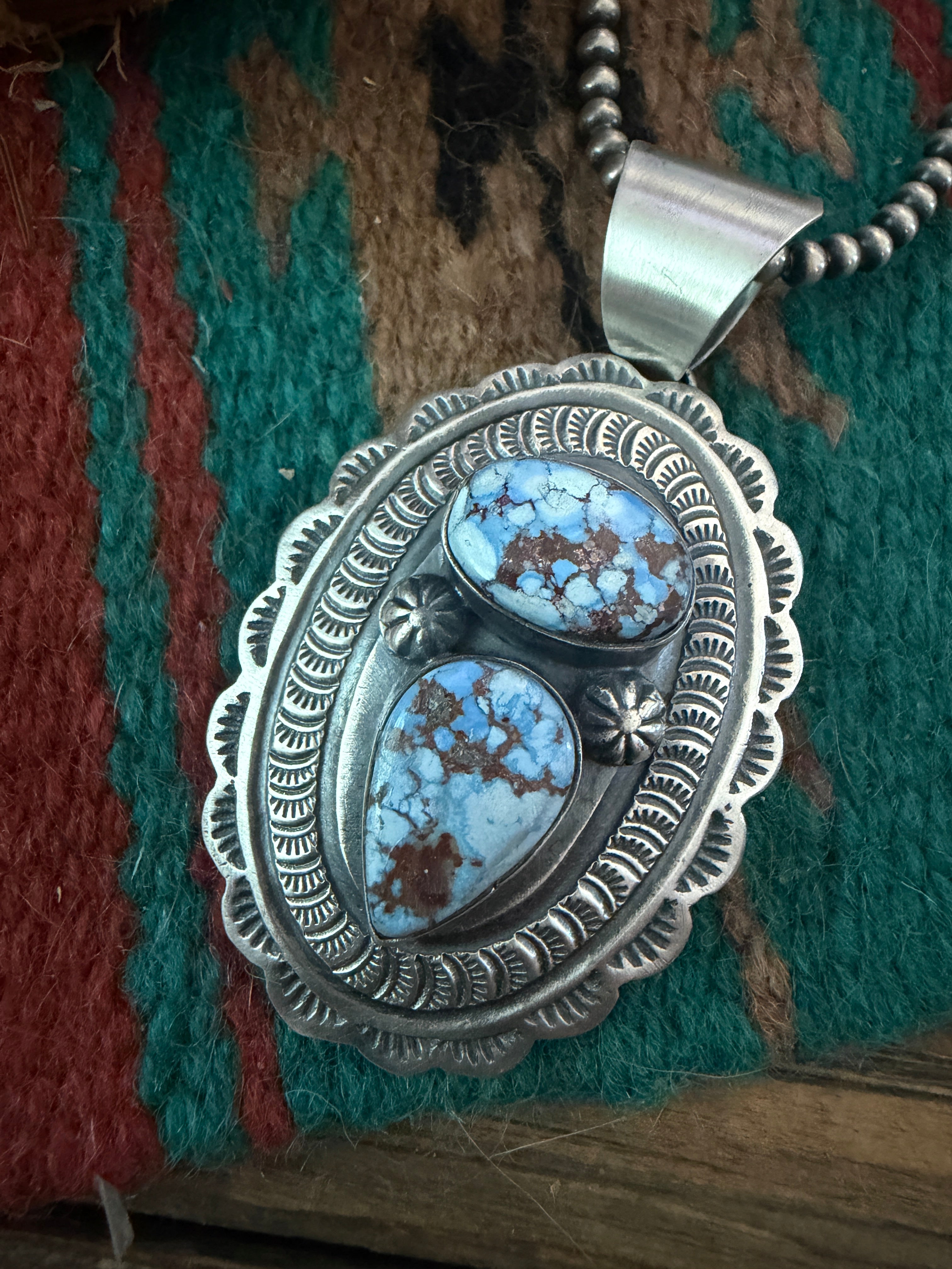 Handcrafted Sterling Silver & Golden Hills Turquoise Concho Pendant by Chimney Butte