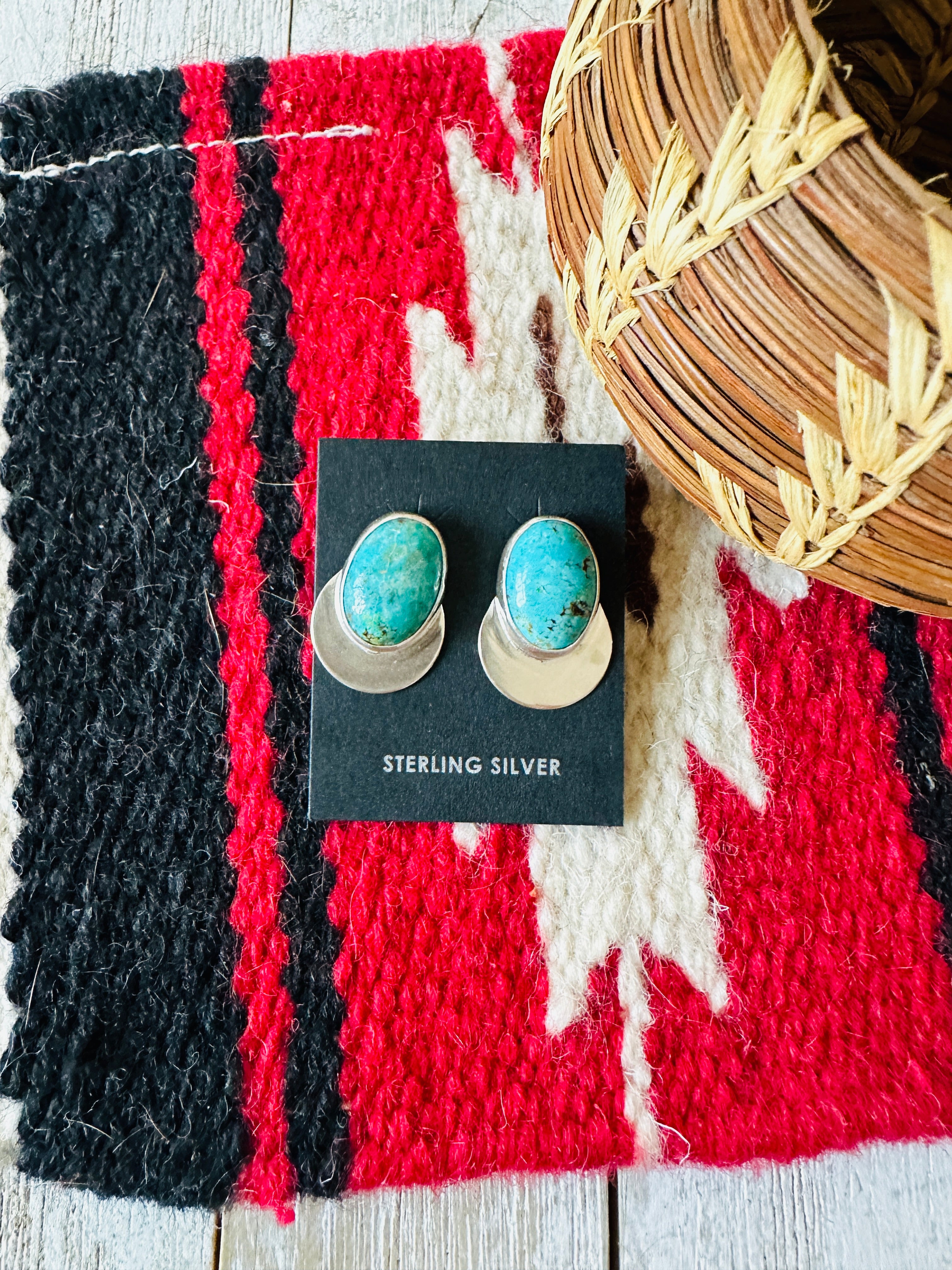 Handcrafted Turquoise & Sterling Silver Post Earrings