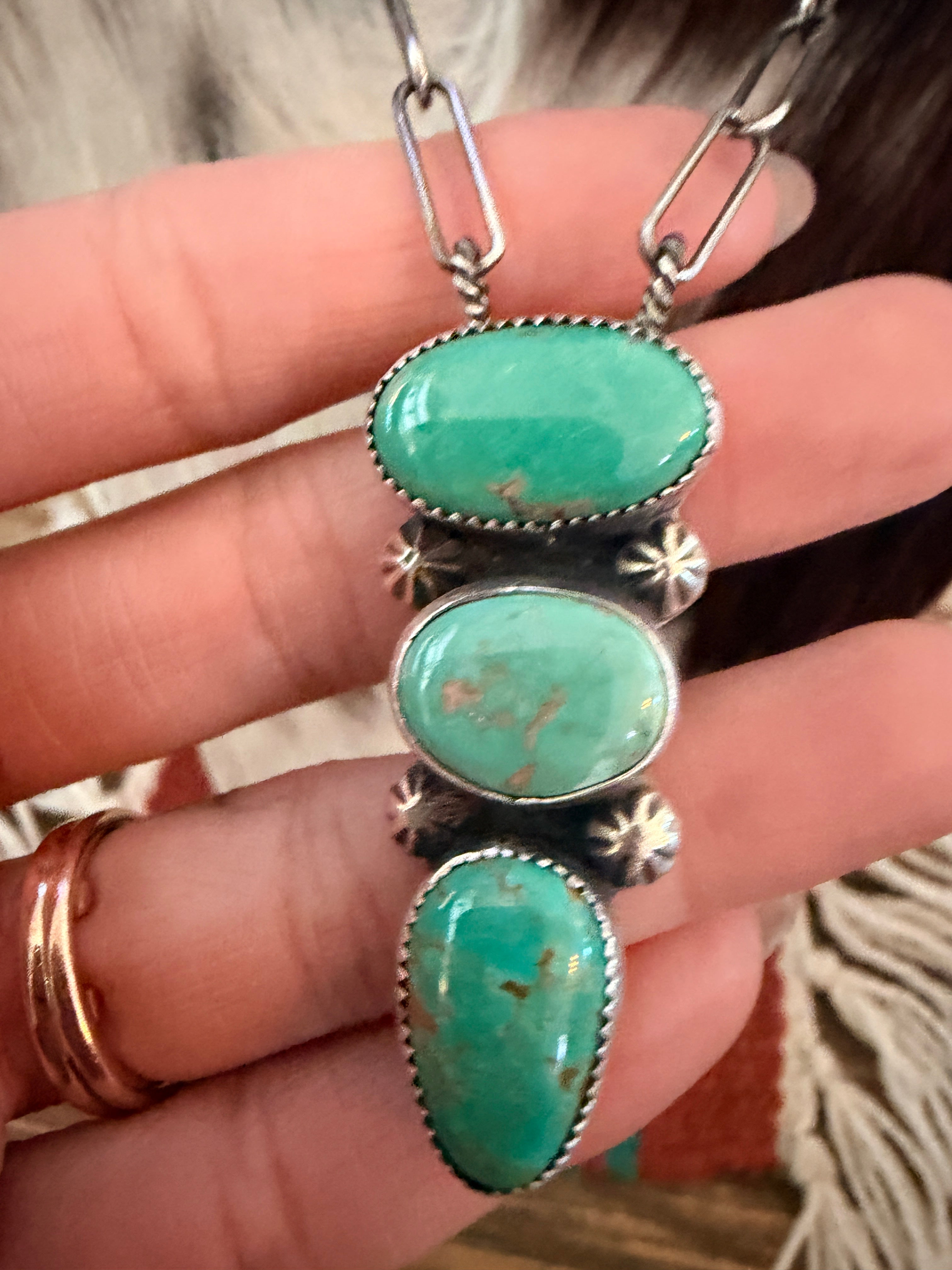 Handmade Sterling Silver & Tyrone Turquoise Necklace